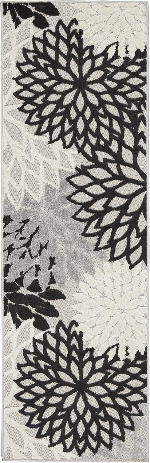 Nourison Home Aloha 6' Runner Black White Fabric Tropical Area Rug (6' Runner)