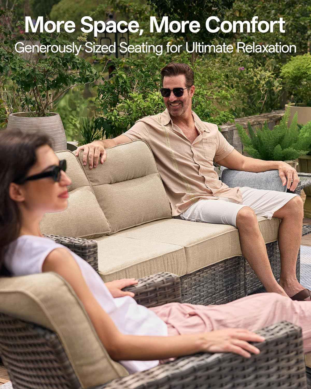 Luxury 5-Piece Patio Furniture Set with 6-Inch Thick Cushions, Outdoor Swivel Rocker Chairs Set, Wicker Conversation Set for Porch, Deck, Balcony, Yard in Beige