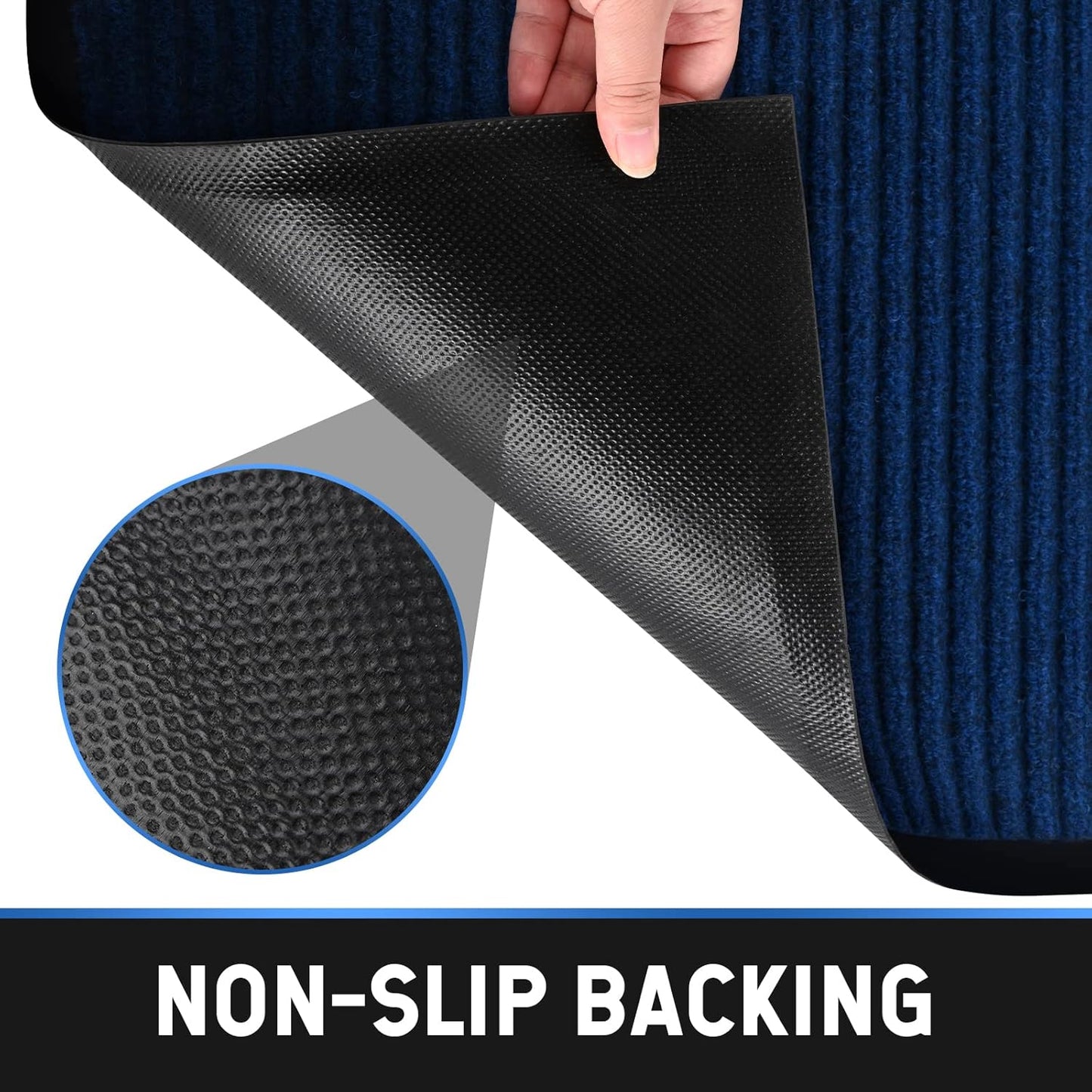 Heavy Duty Entrance Mats, Indoor and Outdoor Durable Rubber Door Mat, Easy Clean Waterproof Anti-Slip Doormat, Low Profile Floor Front Doormat Rugs for Entryway, Patio, Garage 60" x 35" Blue