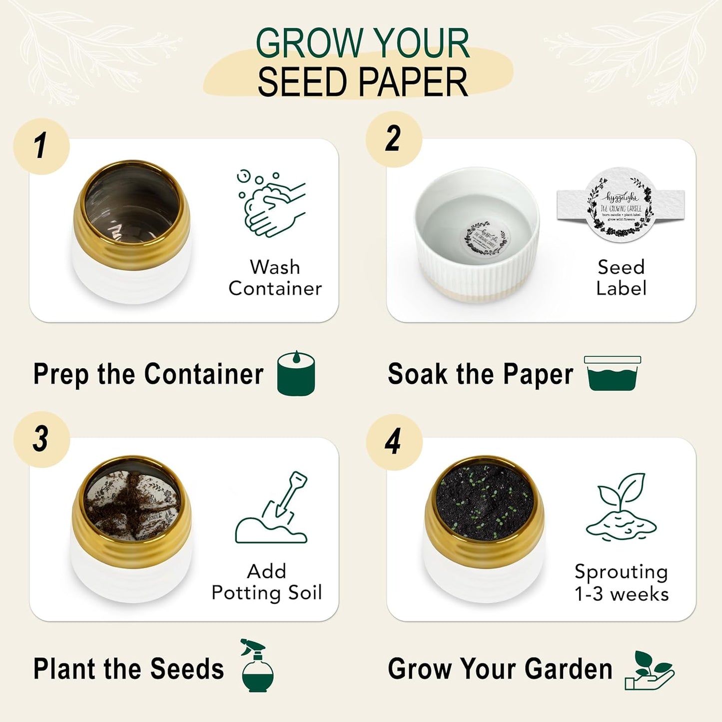 The Growing Candle, Sandalwood & Vanilla Scented, 10oz Ceramic Pot, Aromatherapy Candles for Home, 100% Soy, Clara