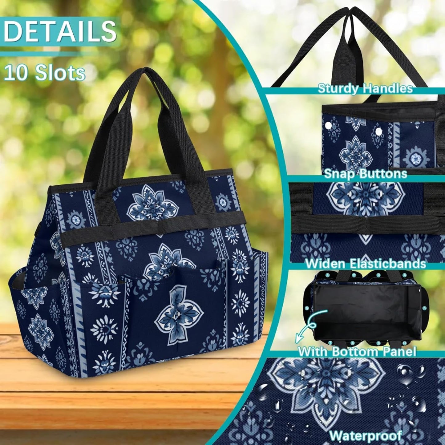 Westward Floral Gardening Tool Bag,Heavy Duty Garden Tote Bag,Portable Oxford Gardening Storage Basket Organizer Handbag with Pockets Handle,Hand Tools Gifts for Outdoor Garden Lawn Yard