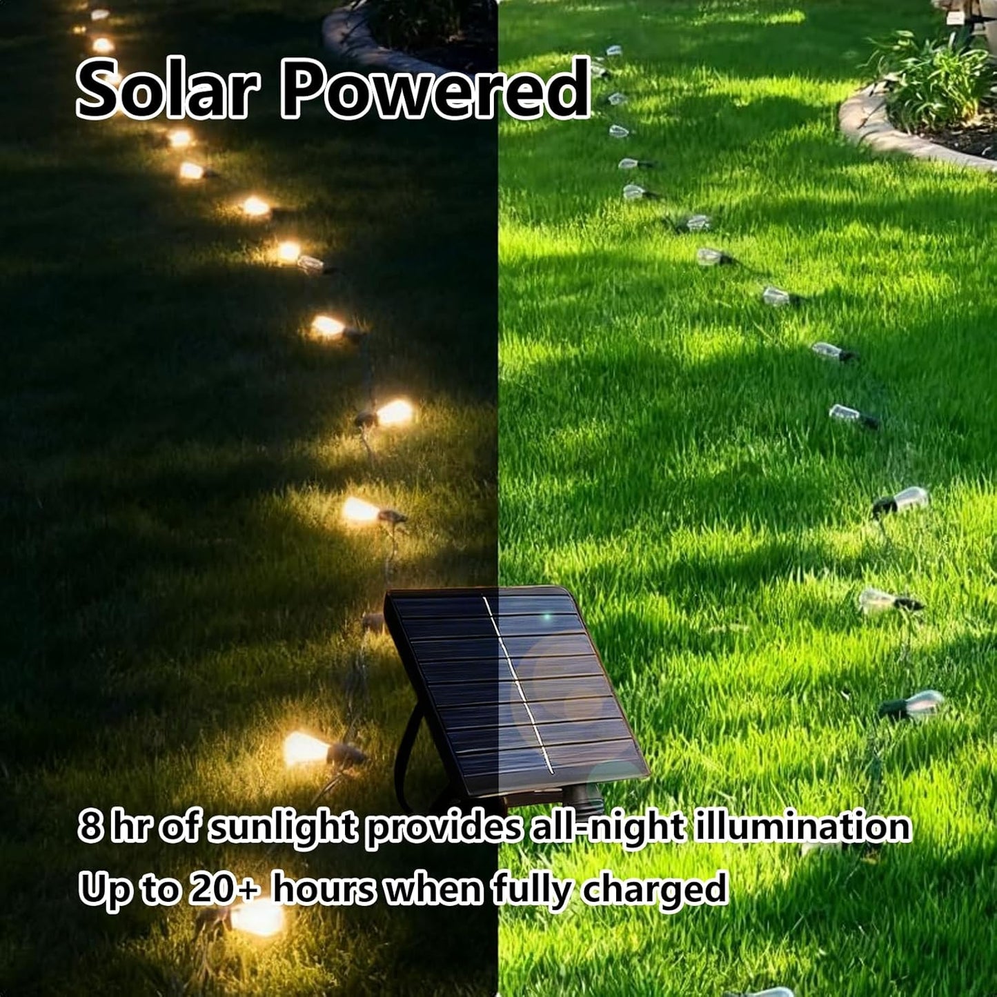 Honche Solar Lights Outdoor Waterproof IP65 with 20 LED Edison Bulb Patio Lights String Lights 49FT Warm White Solar Powered for Bedroom Christmas Camping Wedding Birthday Backyard Gazebo Party
