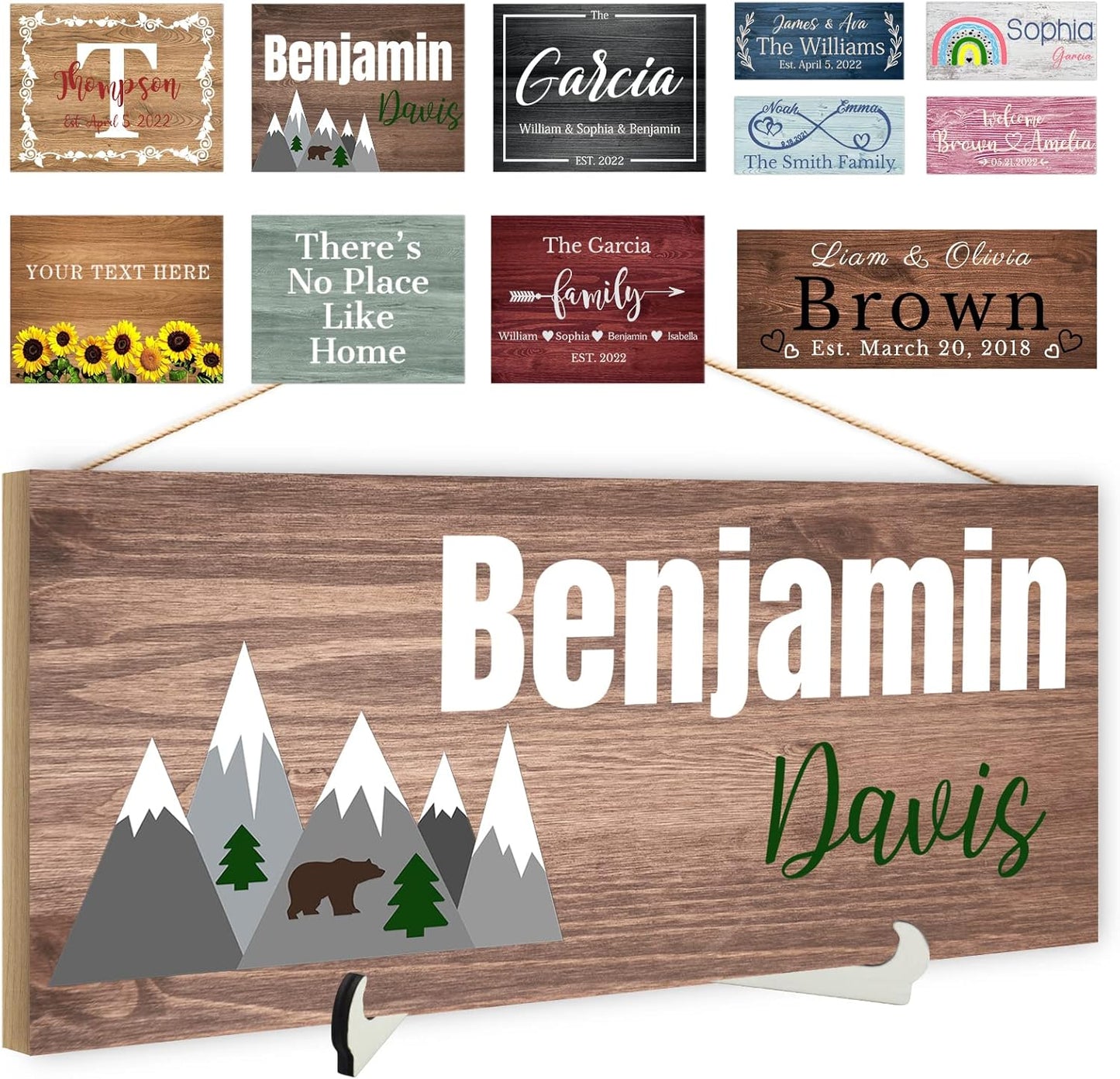 Custom Wood Sign Prsonalized Text Business Home Decor, Personalized Rustic Plaque Board Hanging Wooden Name Sign for Wall Art, Customized Signs Plank Decoration Gifts for Wedding Family Farmhouse Kitchen, Rectangle