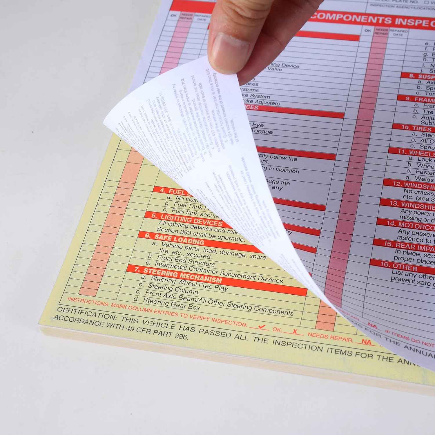 25Pack Inspection Forms and Stickers，Annual Vehicle Inspection Report，Annual Inspection Sticker，3-Ply Carbonless Form，Permanent Aluminum Adhesive Decals