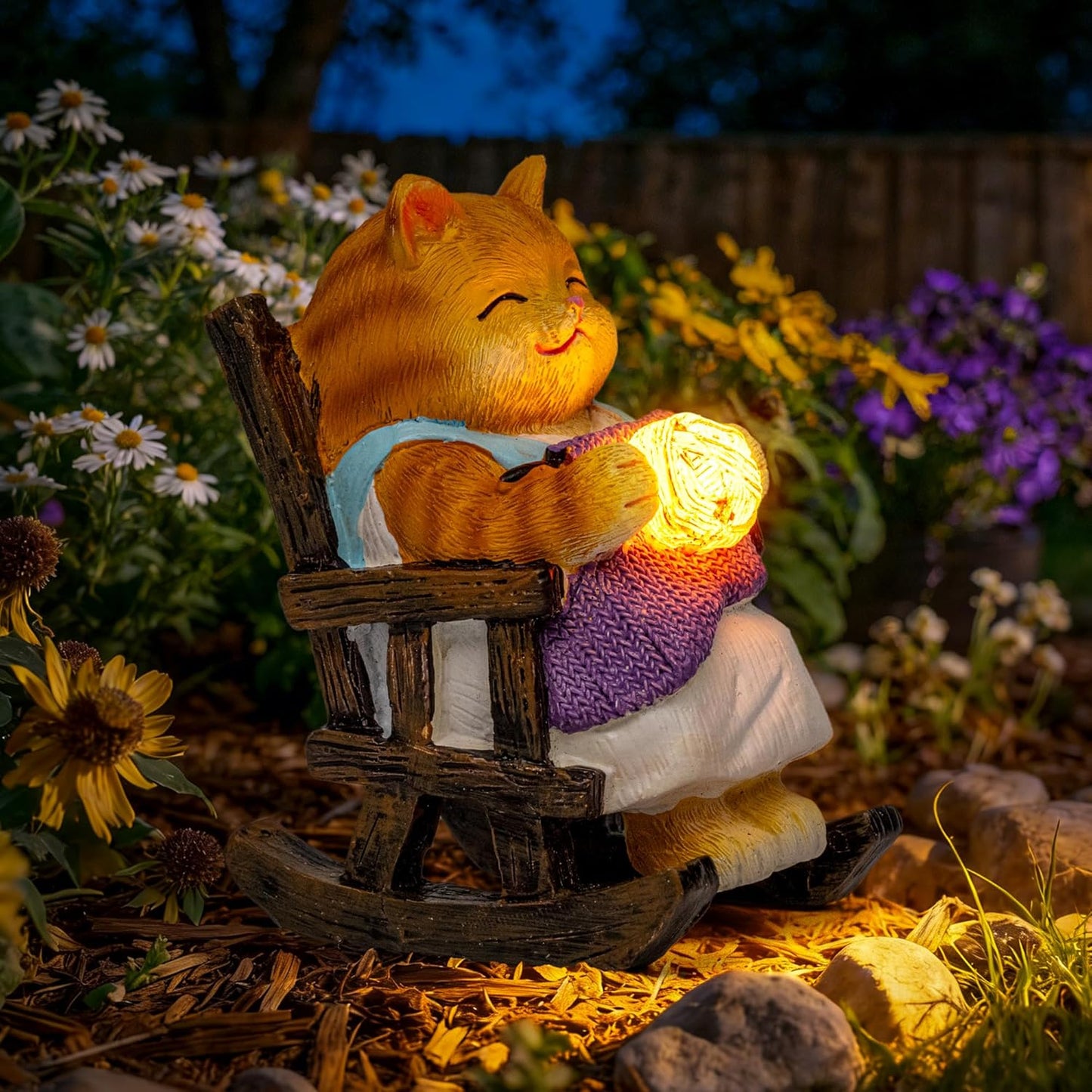 SOWSUN Miniature Cat Garden Statue Gift Outdoor Fairy Decor Figurine Lights Solar Garden Ornament, Birthday Gifts for Women Mother Mom Grandma Cat Lovers, Housewarming Porch Patio Yard Windowsill