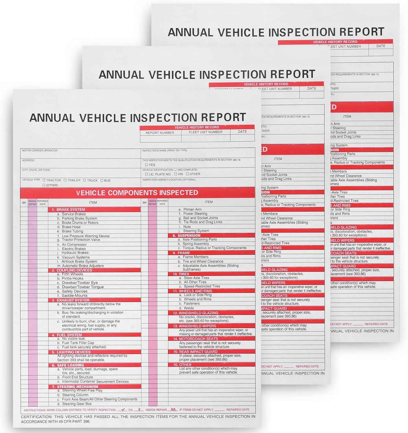 25Pack Inspection Forms and Stickers，Annual Vehicle Inspection Report，Annual Inspection Sticker，3-Ply Carbonless Form，Permanent Aluminum Adhesive Decals