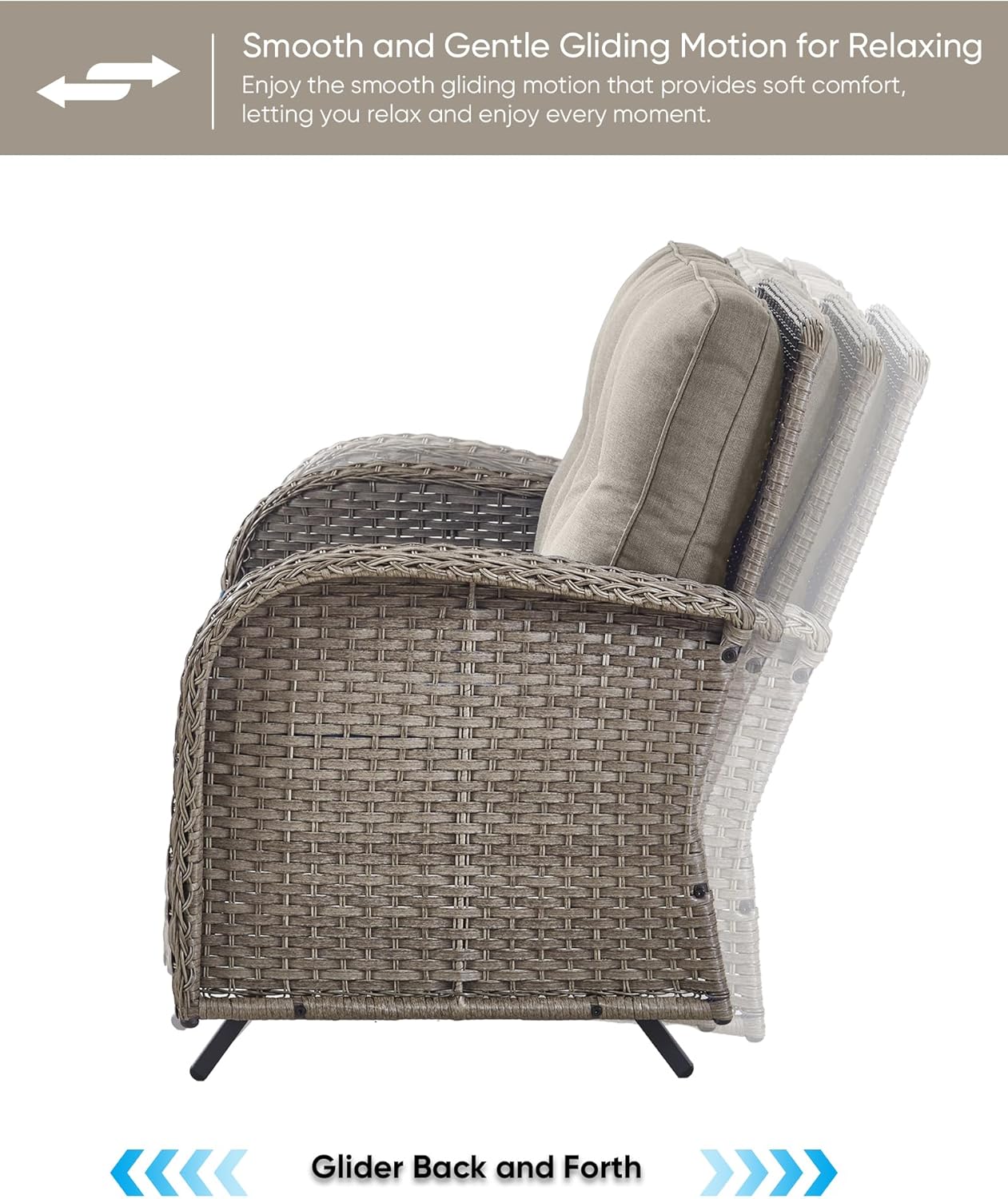 HUMMUH 6 Pieces Patio Furniture Set-Patio Glider Loveseat with Rattan Outdoor Swivel Chairs Outdoor Conversation Furniture Sets for Deck Lawn Porch Balcony Poolside-Grey/Grey
