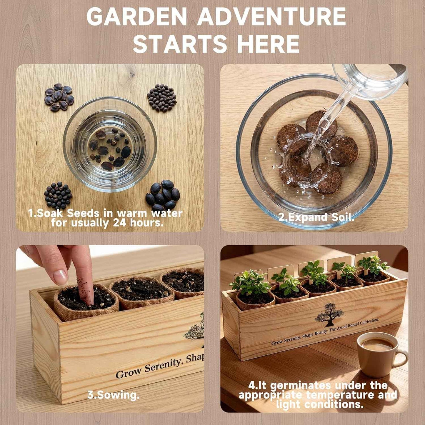 5X Bonsai Starter Kit, Bonzai Seed Kits, Durable Planting Bags, Complete Indoor Starter Kit for Growing Bonsai Plants, Gardening Gifts for Women & Men