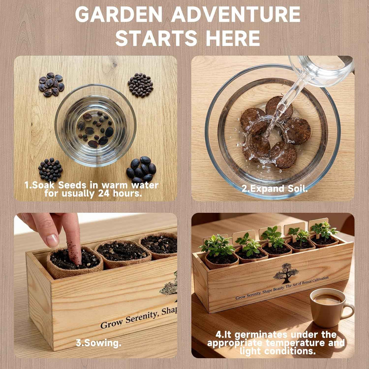 5X Bonsai Starter Kit, Bonzai Seed Kits, Durable Planting Bags, Complete Indoor Starter Kit for Growing Bonsai Plants, Gardening Gifts for Women & Men