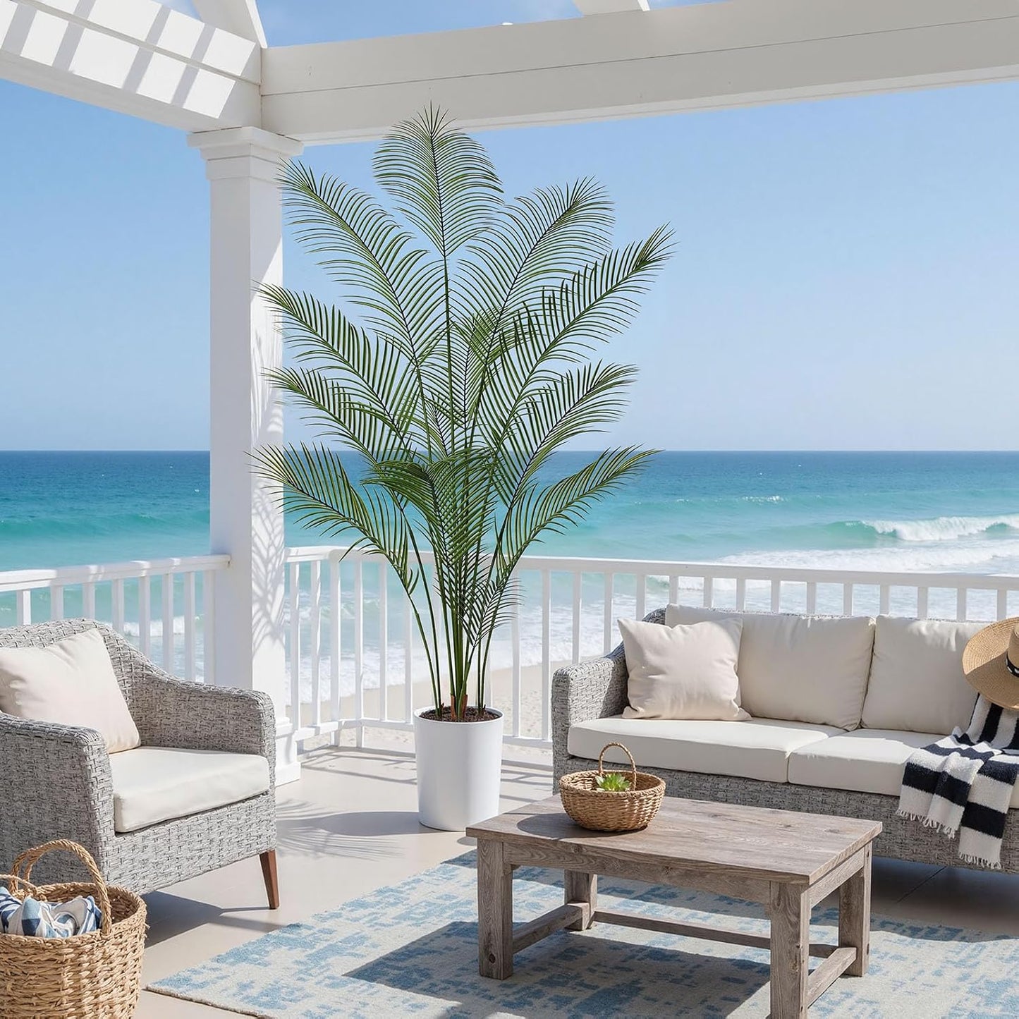 Artificial Palm Tree 7FT Tall Faux Palm Tree Indoor Fake Plants Faux Tropical Plant, UV Resistant & Maintenance Free Indoor/Outdoor Fake Tree in Pot for Home Office Living Room Patio Decor