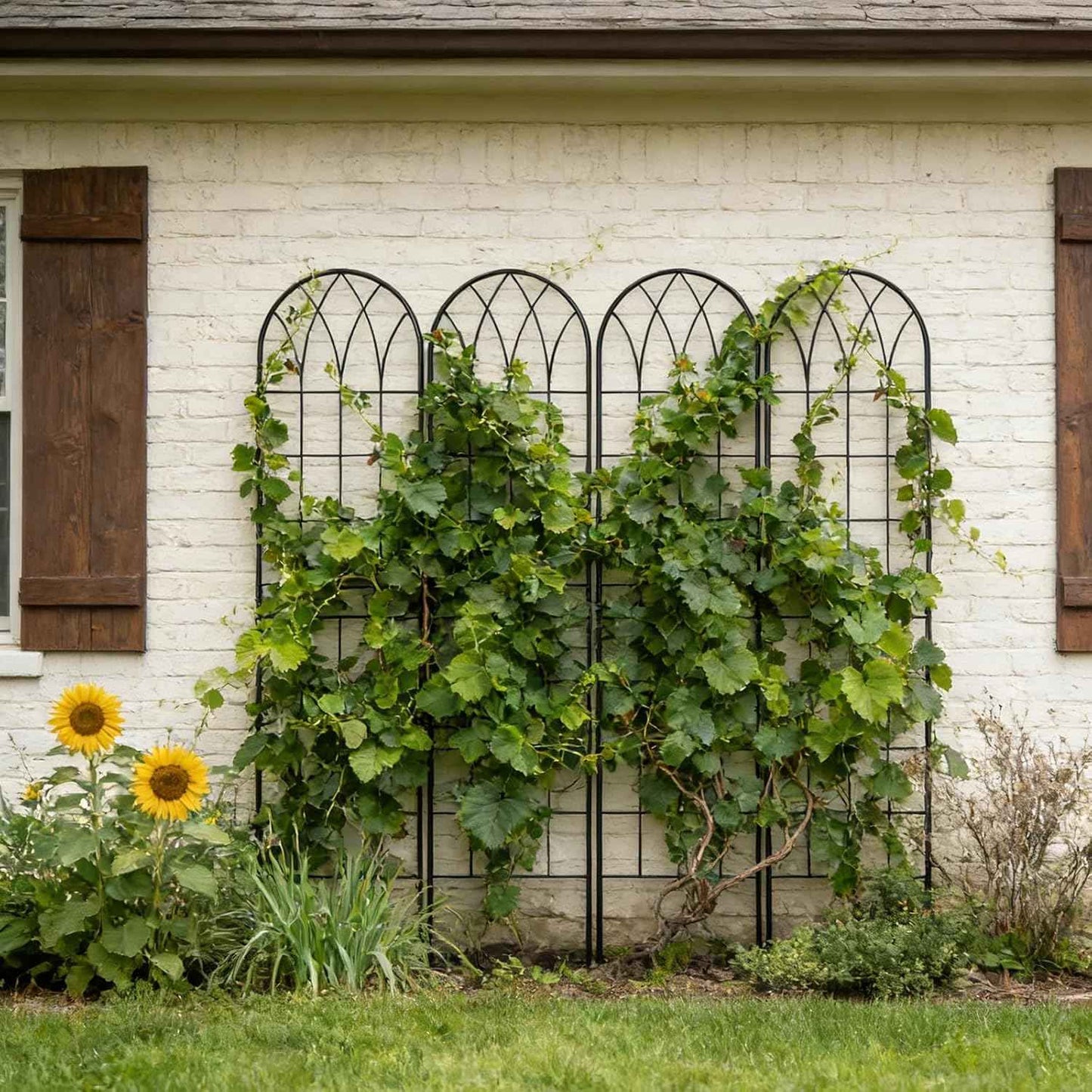 4 Pack Metal Garden Trellis for Climbing Plants, Black Metal Garden Trellis for Vines Plant Rose Vegetable Support,Large Decorative Outdoor Trellis