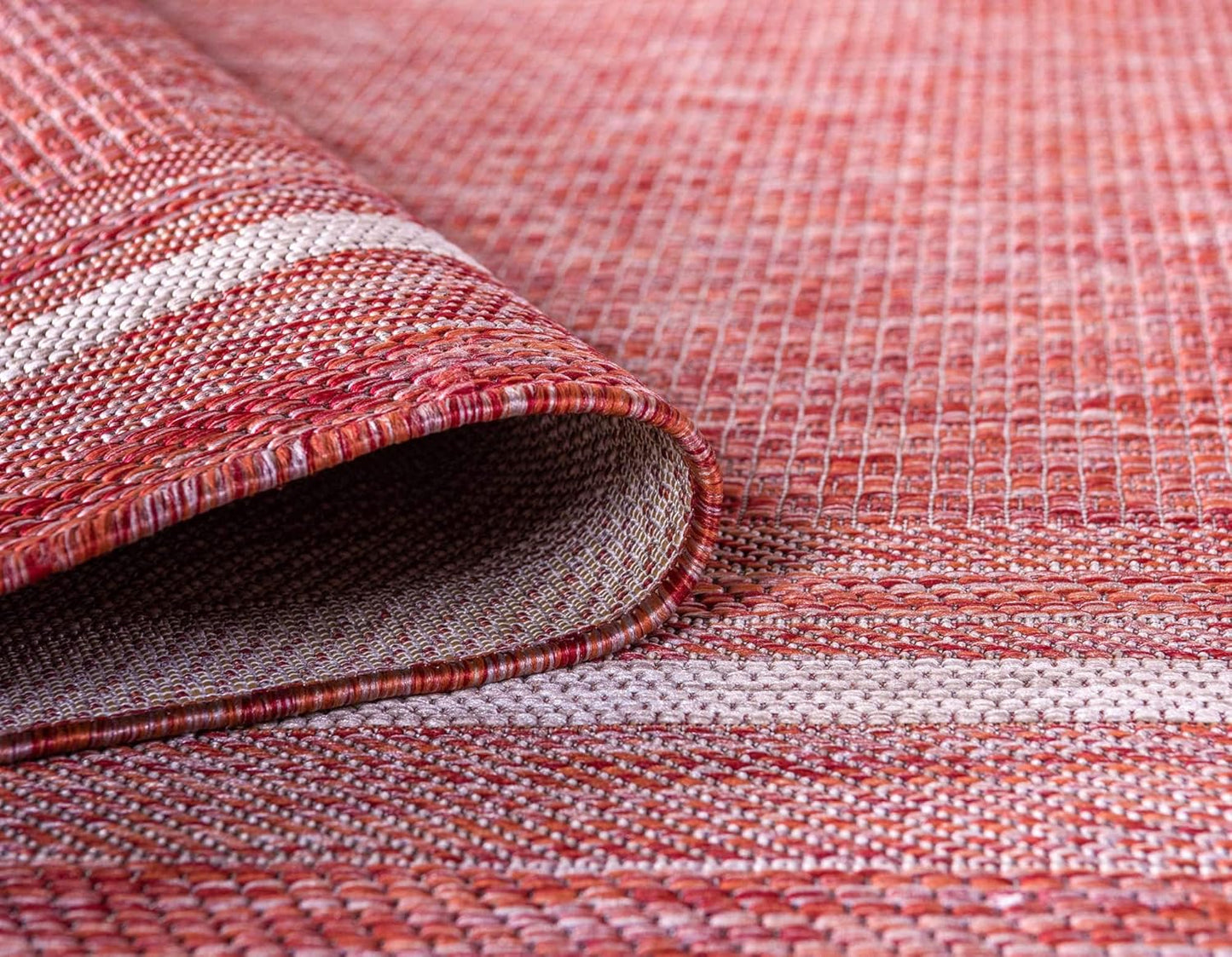 Unique Loom Outdoor Border Collection Area Rug - Soft Border (7' 10" x 11' 4" Rectangle, Rust Red/ Ivory)