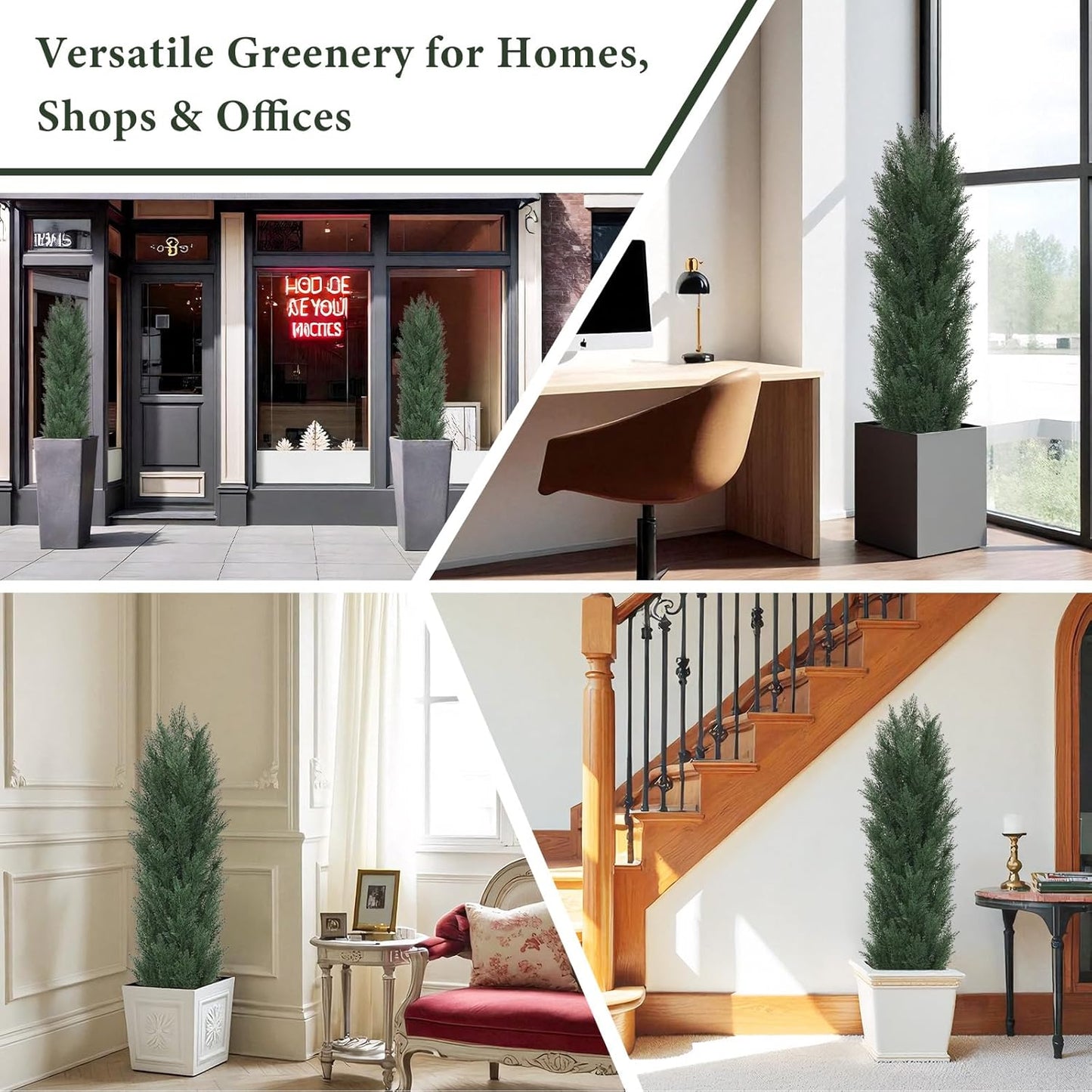THE BLOOM TIMES 5ft Topiary Trees Artificial Outdoor Set of 2, UV Resistant Faux Cedar Pine Cypress Bushes & Shrubs, Fake Plants for Front Porch Outside Planter Patio Decor 5 Foot Tall