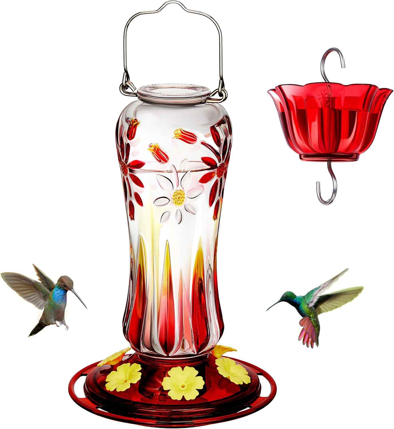 Kingsyard Glass Hummingbird Feeder 25oz – Ant Moat, 6 Bee-Proof Ports, 360° Perch