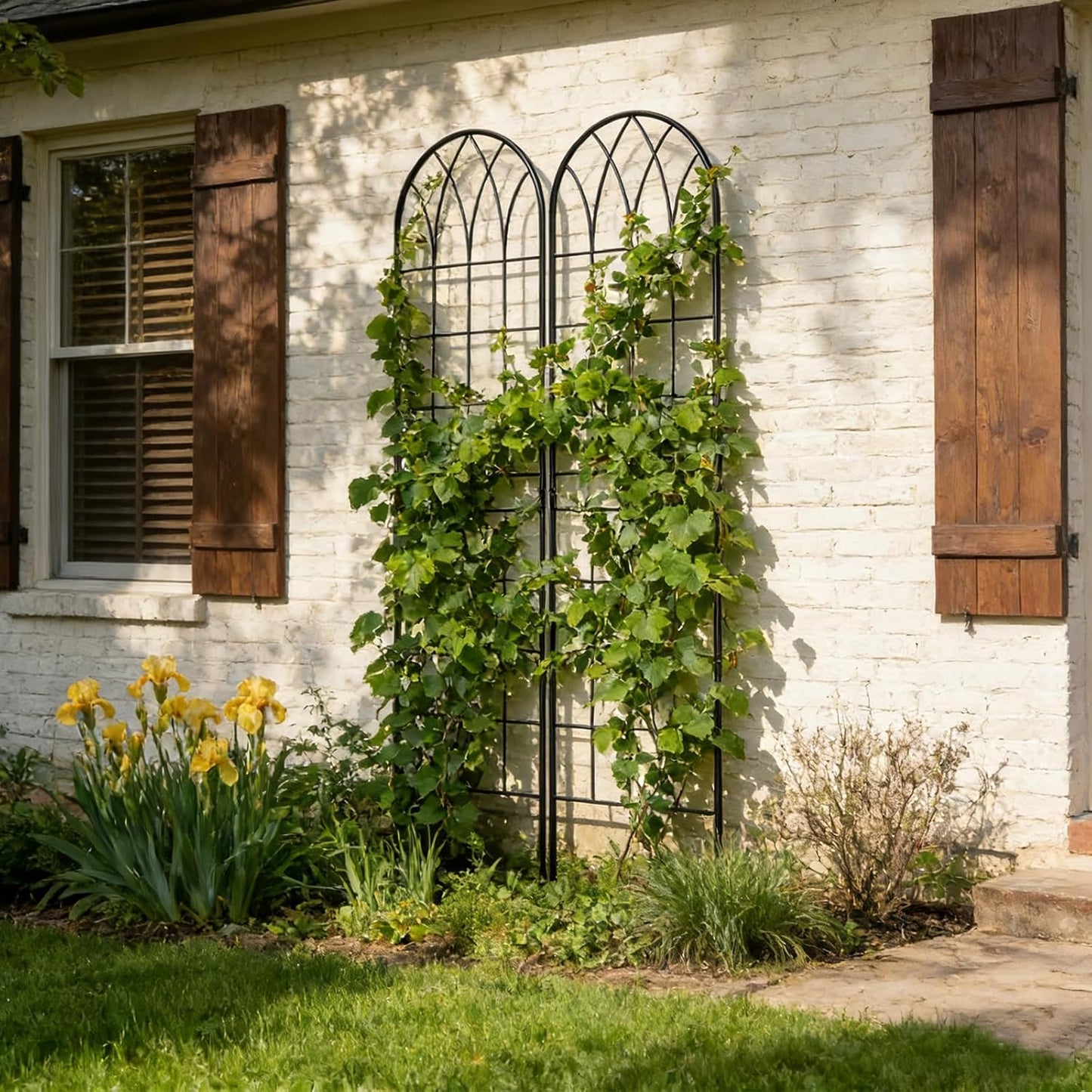 4 Pack Metal Garden Trellis for Climbing Plants, Black Metal Garden Trellis for Vines Plant Rose Vegetable Support,Large Decorative Outdoor Trellis