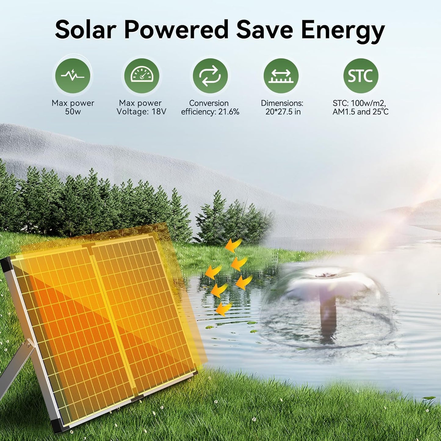 NFESOLAR 50W Solar Pond Filter Fountain, 580 GPH Water Pump, 10 FT Extension Cord, Solar Fountain Pump with Pond Filter Box Outdoor for Koi Ponds Water Feature