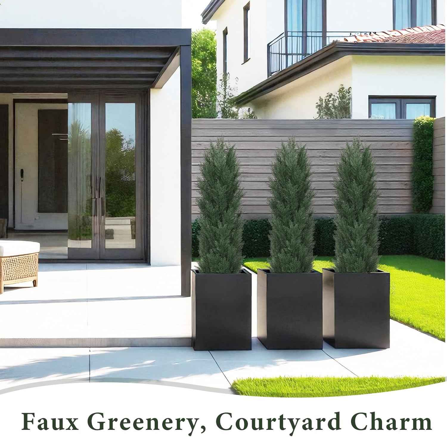 THE BLOOM TIMES 5ft Topiary Trees Artificial Outdoor Set of 2, UV Resistant Faux Cedar Pine Cypress Bushes & Shrubs, Fake Plants for Front Porch Outside Planter Patio Decor 5 Foot Tall