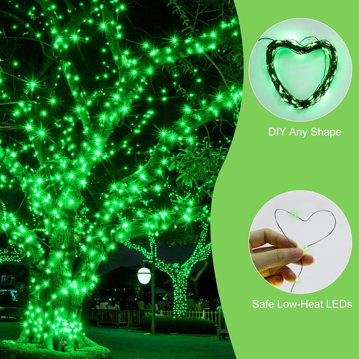 4 Pack Green Solar Fairy Lights Outdoor, 131ft 400 Led Solar String Lights Outdoor Waterproof with 8 Modes, Green Wire Twinkle Lights for Outside Christmas Garden Party Decorations