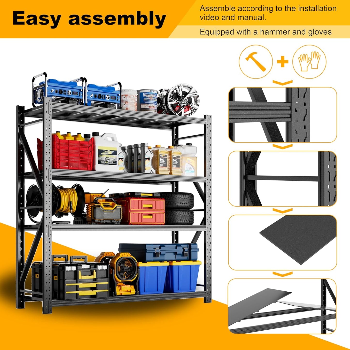 Garage Shelving Units,67" Wide Heavy Duty 4-Tier Metal Storage Shelf with Adjustable Shelves,3000lb Capacity Industrial Shelving for Garage Organization,Basement Storage,WorkshopWarehouse