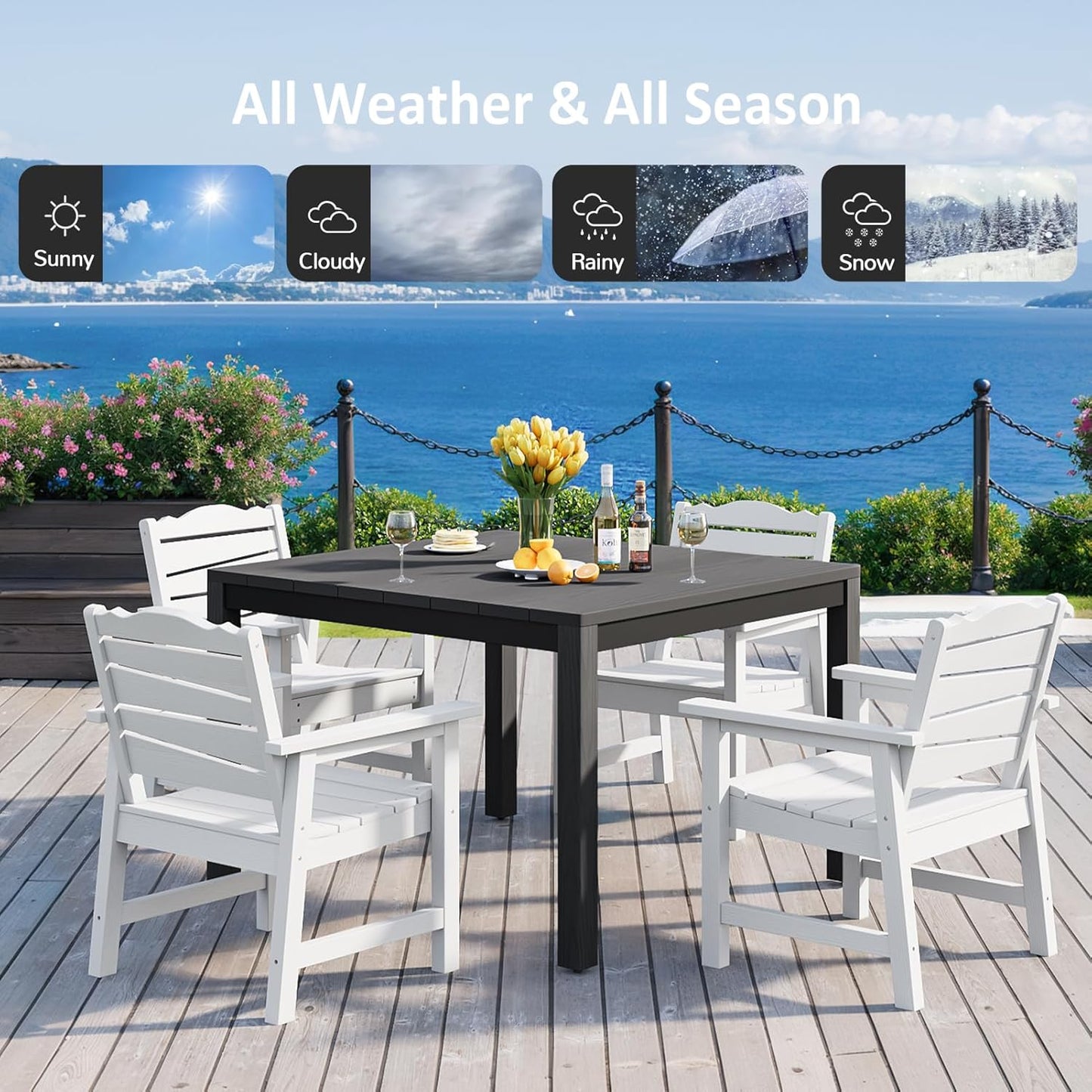 Outdoor Dining Table, Weatherproof 34" Square HIPS Patio Dining Table for 4, with 2" Umbrella Hole, Outdoor Table for Backyard Deck Poolside, Grey