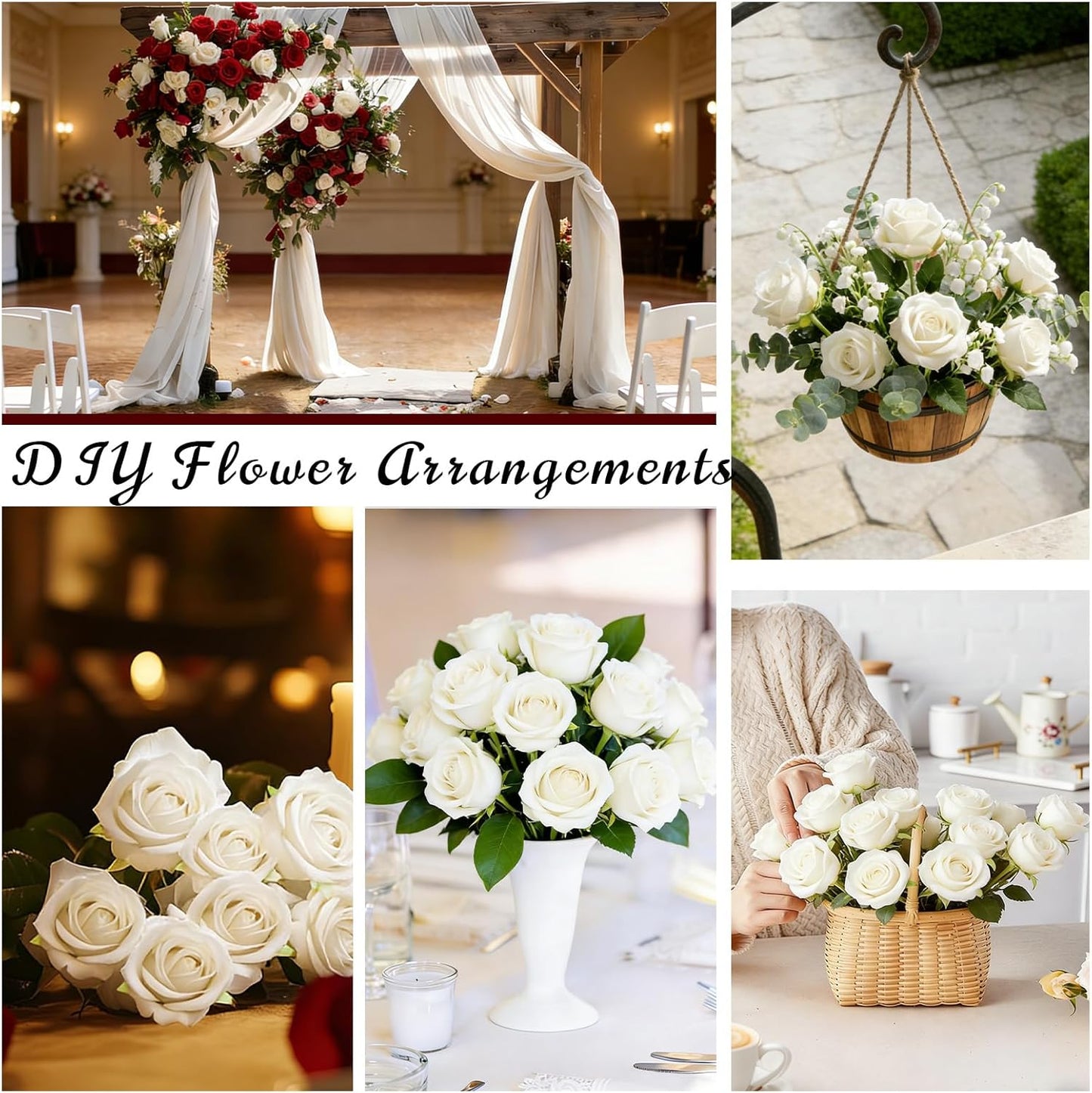 12 Pcs White Roses Artificial Flowers, Real Touch Fake Velvet Flowers with Stems in Bulk for DIY Home Decor, Wedding, Party, Mother's/Valentine's Day Gifts