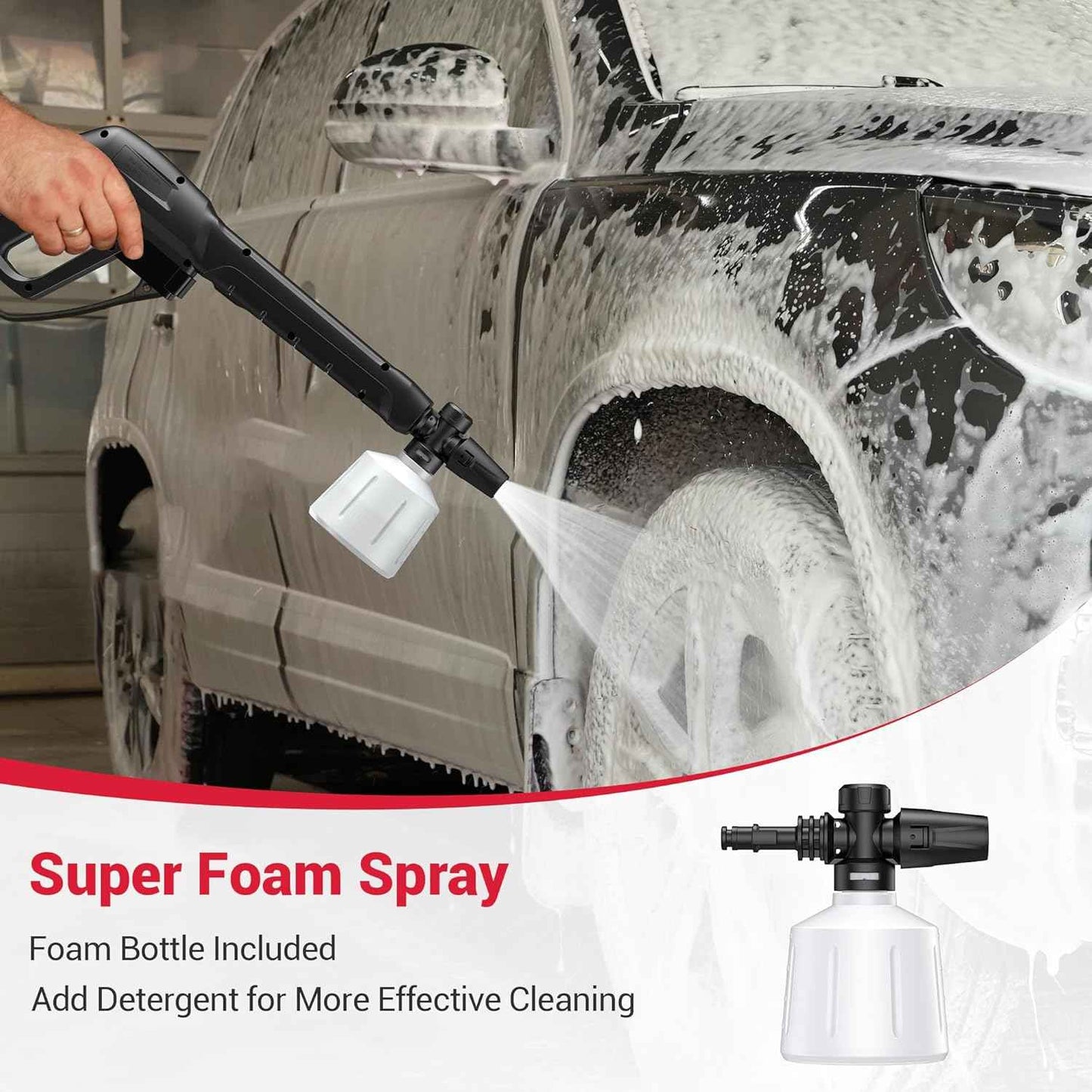 Electric Pressure Washer, 2.5 GPM Power Washer with 4 Quick Connect Nozzles & Foam Cannon, Portable High Pressure Washer Cleaning Machine for Cars Fences Driveways Patios