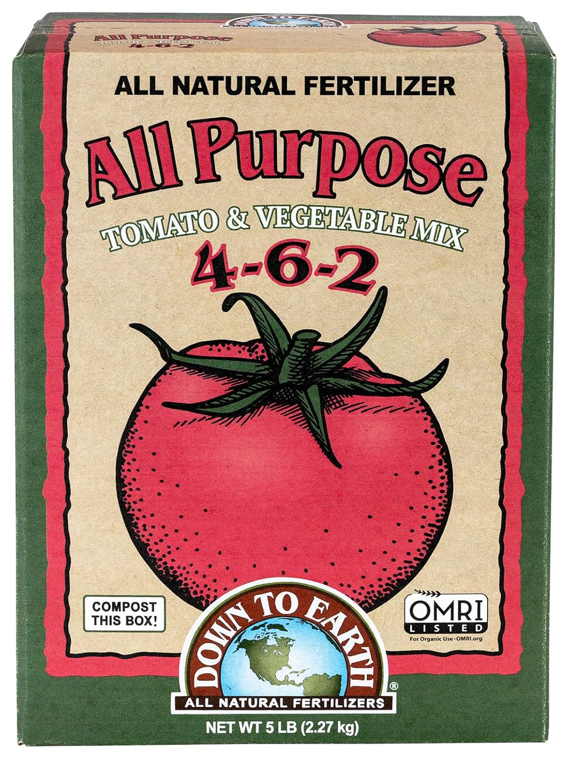 Down To Earth All Natural Fertilizers Organic All Purpose Tomato & Vegetable Mix - Plant Food for Tomatoes, Peppers, Herbs and Flowers 4-6-2, 5 lb