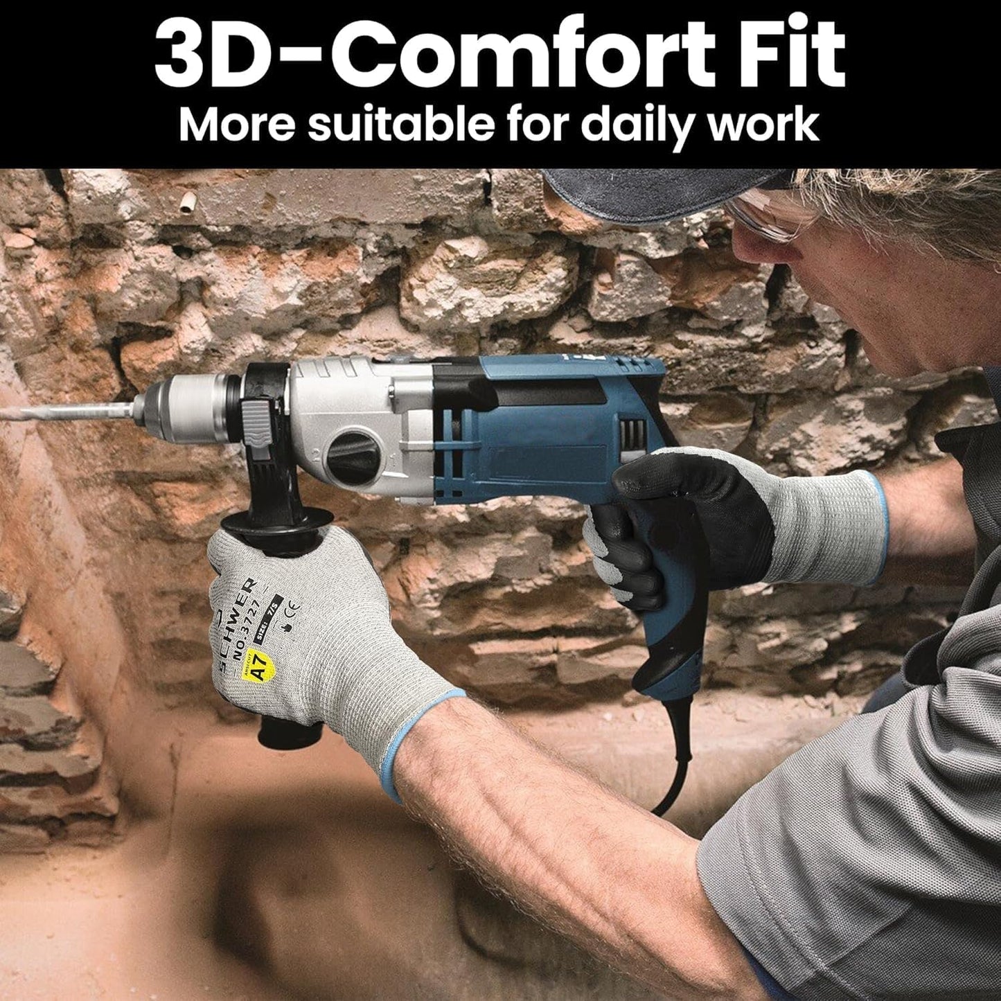 High Level Cut Resistant Work Gloves for High Risk Work, ANSI A7 Cutting Gloves with Reinforced Thumb, Used for WoodWorking, Construction, Non Slip, Durable, Breathable & Cool, M, 1 pair, PR3727