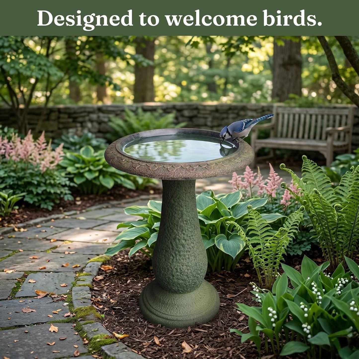 Pedestal Birdbath with Solar Fountain, Resin Stone Composite Outdoor Garden Decor, Standing Bird Bath for Outside Patio Yard, 23-Inch Tall, Garden Fountain, Resin Bird Baths, Hummingbird Bowl