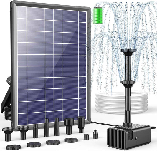 Antfraer 8W Solar Fountain Pump With 3600mAh Battery Backup, Solar Water fountain for Bird Bath with Double-Layer Nozzles & 5Ft PVC Tubing for Bird Bath Small Pond Waterfall DIY Features