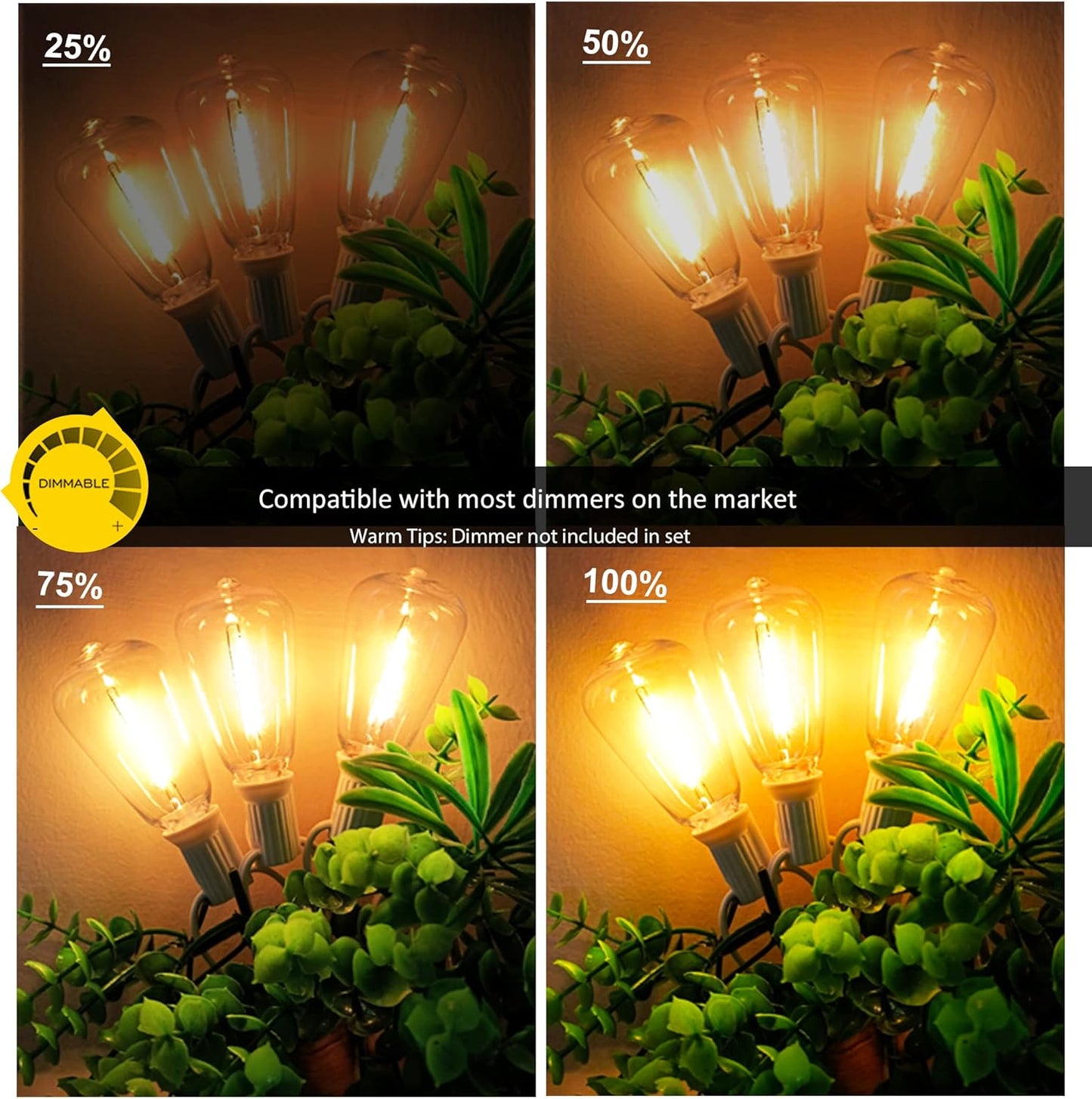 DAMAING LED Outdoor String Lights 100FT Patio Lights with 52 Shatterproof Edison Bulbs,Dimmable Hanging Lights,Waterproof String Lights for Outside Wedding,Bistro,Porch,Backyard,2200K