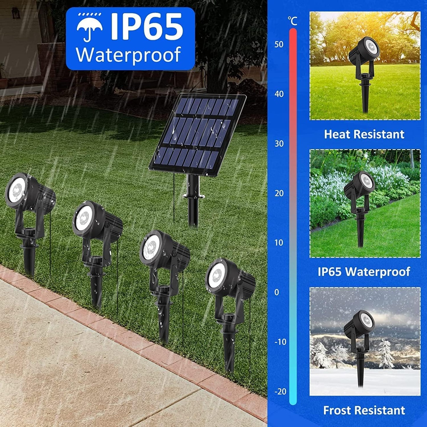 T-SUNUS Christmas Solar Garden Spotlight White Outdoor, 4-in-1 Spot Lights 6000K IP65 Waterproof 9.8ft Cable 5W Separated Panel, Auto On/Off Spotlights for Tree Yard Driveway Pathway Pond Halloween