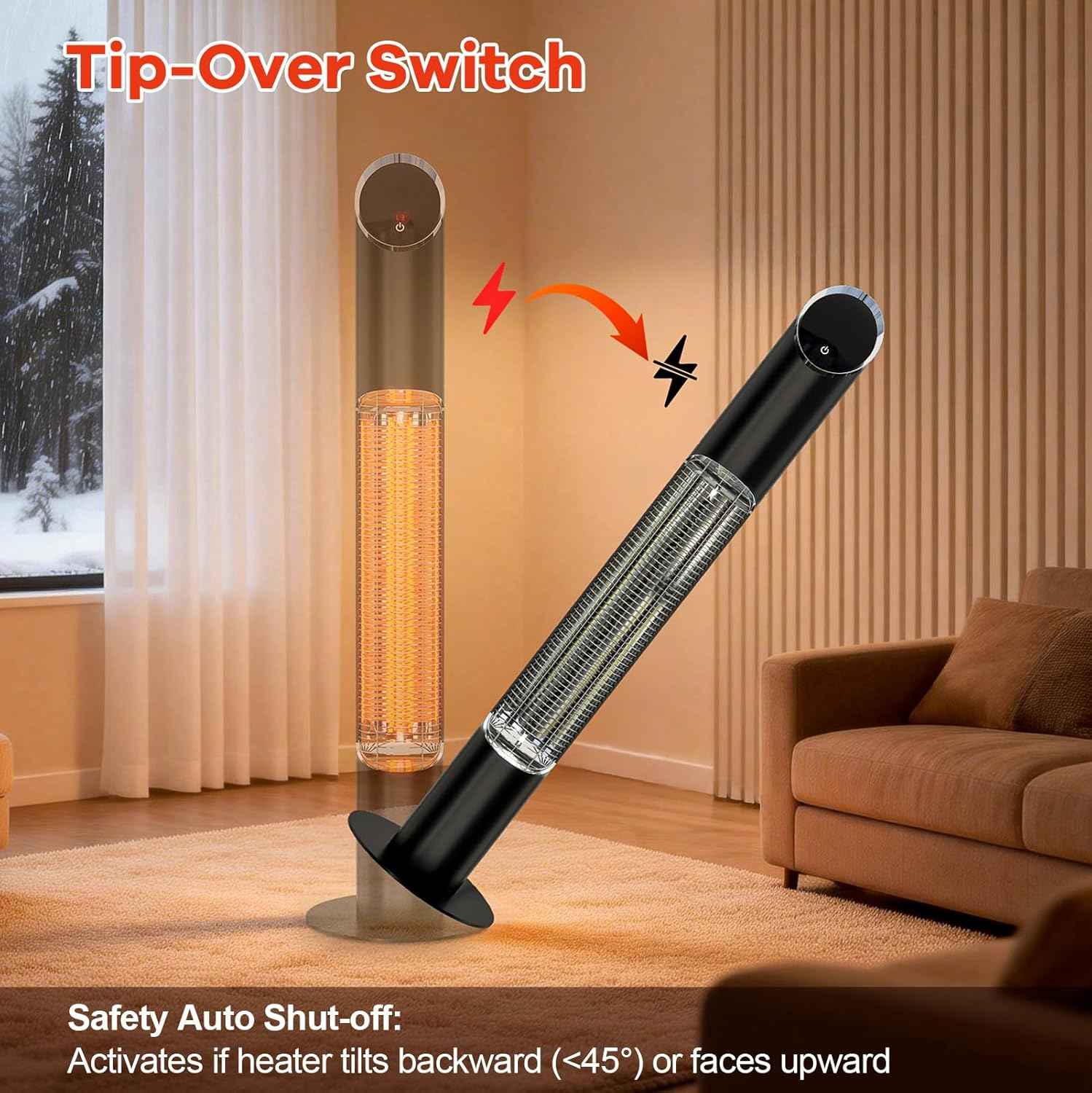 Outdoor Electric Patio Heater, Portable Infrared Heater, Heaters for Outdoor/Indoor Use, Standing Heaters for Patio, Garage, Backyard, 1500W, Black