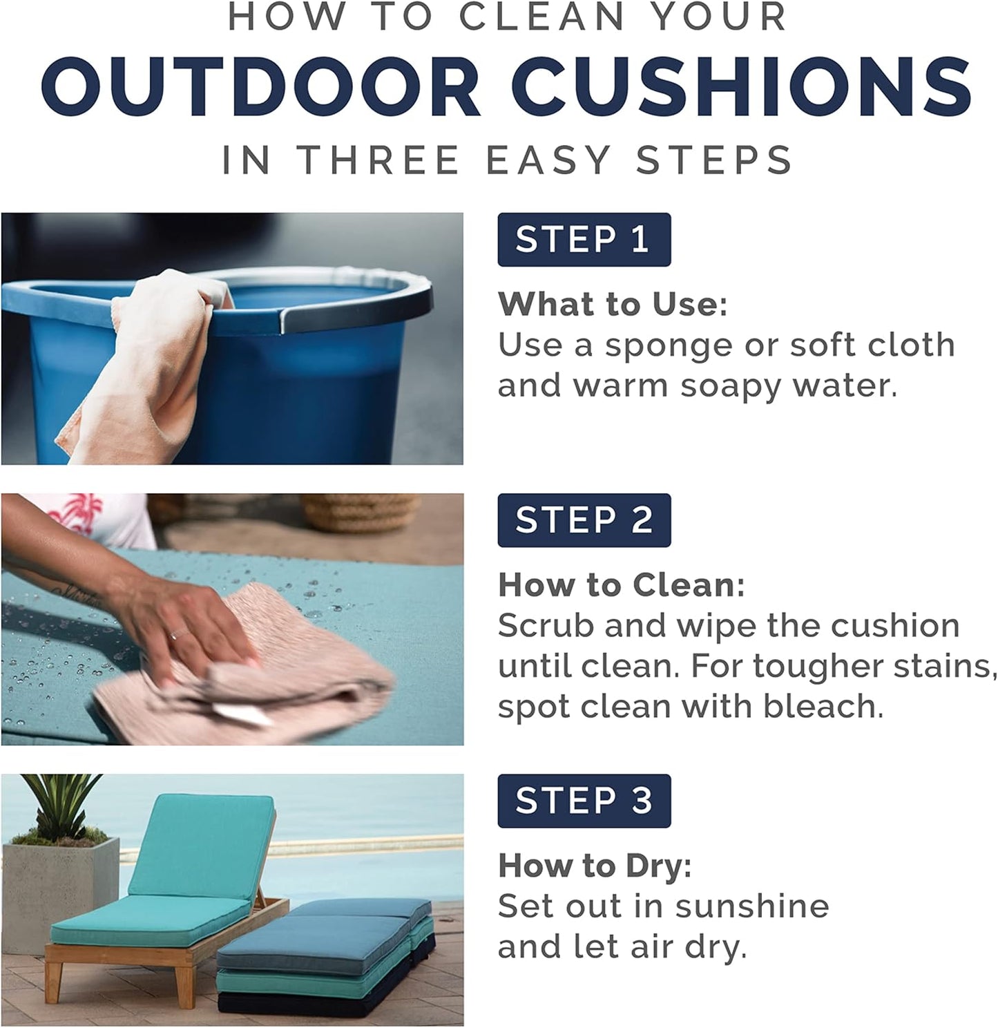 Arden Outdoor Deep Seat Bottom Cushion, 24 x 24, Rain-Proof, Fade Resistant 24 x 24, Black Leala