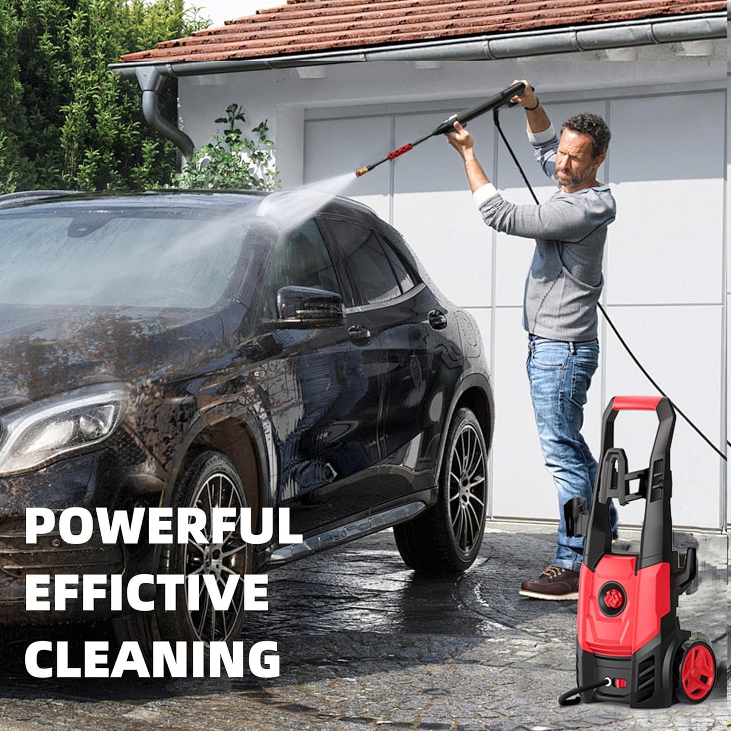 Electric Pressure Washer, 2.5 Max GPM Power Washer with Foam Cannon, Powerwasher with 4 Nozzles, High Pressure Washer for Cars, Driveways, Patios, Decks