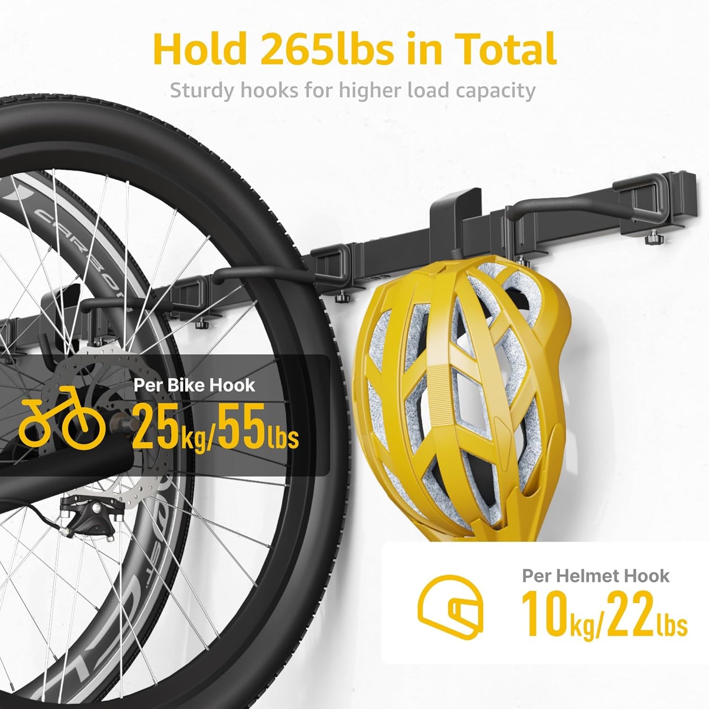 monTEK Enhanced Bike Storage Rack, Adjustable 4-Bike and 2-Helmet Hangers for Indoor Bike Storage, Customizable for Various Bike Sizes, Heavy-Duty Steel Bike Wall Mount, Max Load 265lbs, 48-in