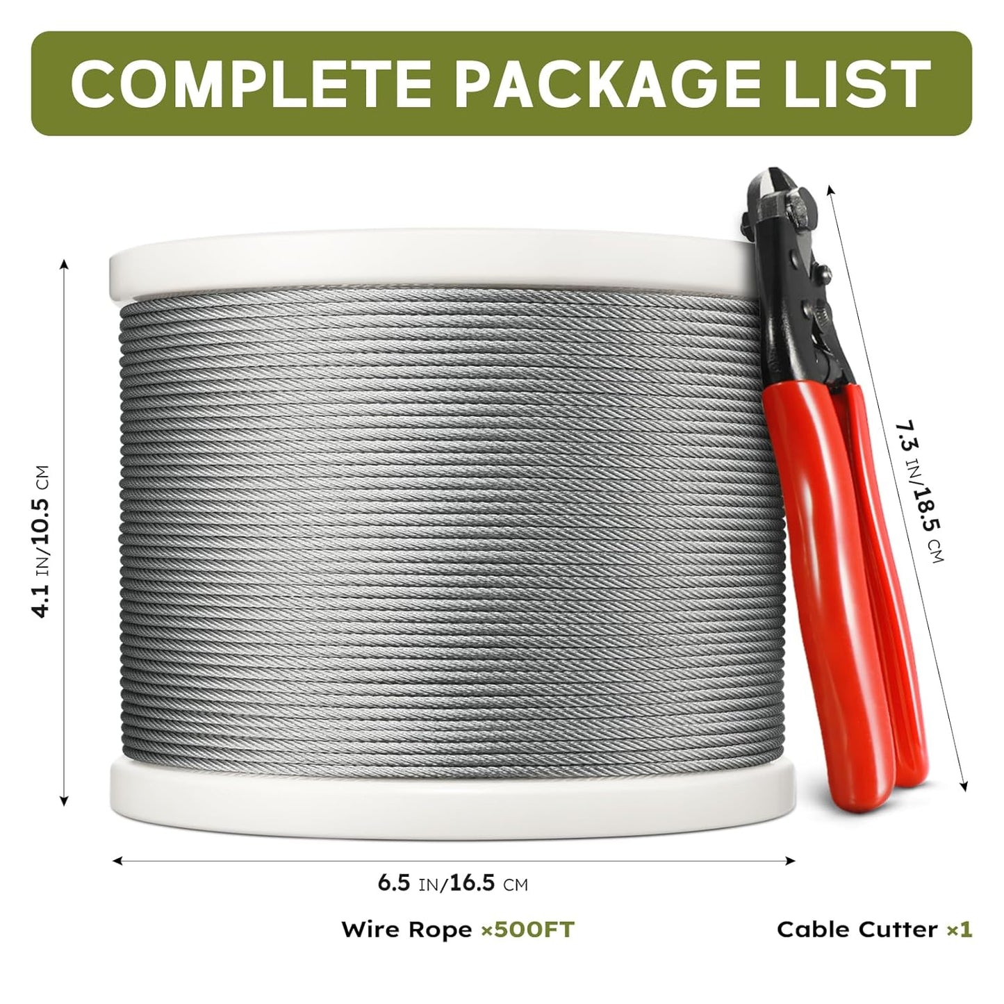 500FT 1/8" T316 Stainless Steel Cable, Wire Rope Aircraft Cable for Deck Cable Railing Kit and DIY Balustrades, 7x7 Strands Construction, Comes with a Cutter