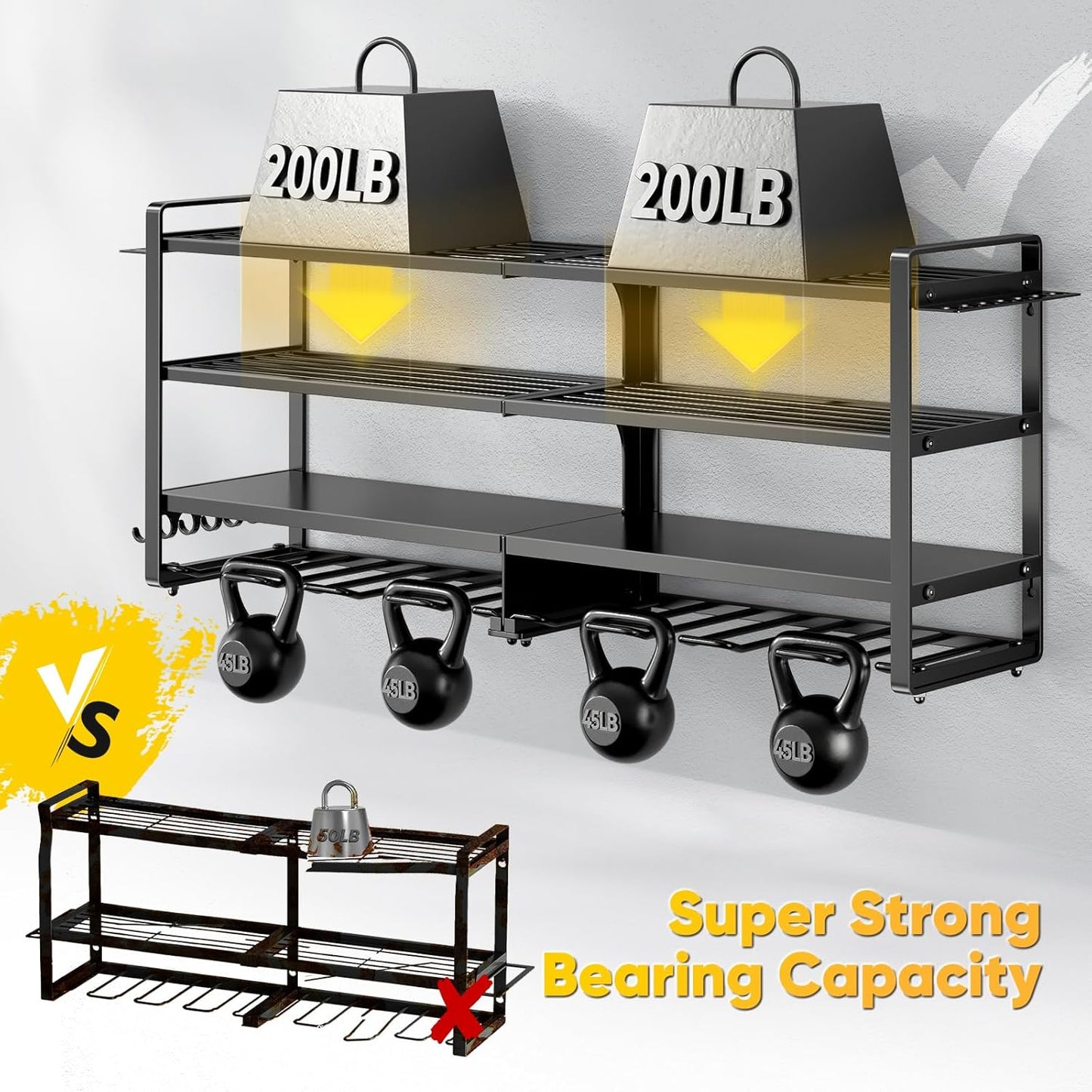 Large Power Tool Organizer Wall Mount,4 Layers Heavy Duty Metal Loads 400lbs,Power Tool Shelf Battery Storage with 8 Cordless Drill Holder,Utility Racks for Garage Workshop