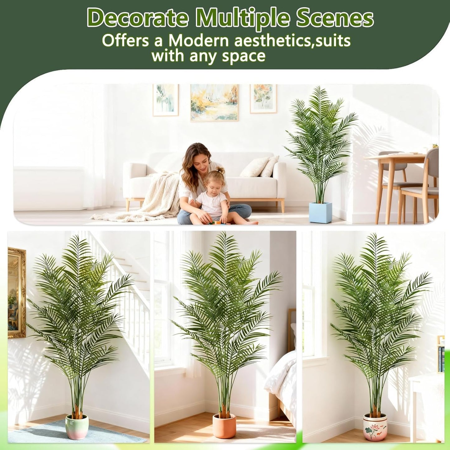 Artificial Palm Tree Indoor 6.5ft, Large Fake Tropical Areca Palm Tree with 18 Trunks, Faux Dypsis Lutescens Floor Plant in Pot for Indoor Outdoor Home Office Decor & Housewarming Gift