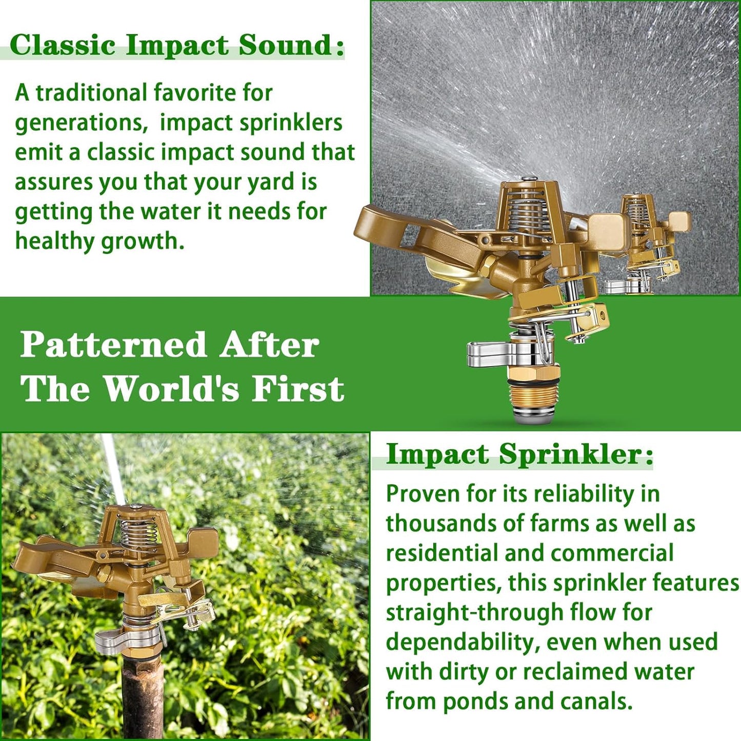 Ferraycle 50 Pieces 1/2 Inch Brass Impact Sprinkler Head with Nozzles Heavy Duty Adjustable 0-360 Degrees Impulse Sprinkler Head Lawn Watering for Yard Irrigation
