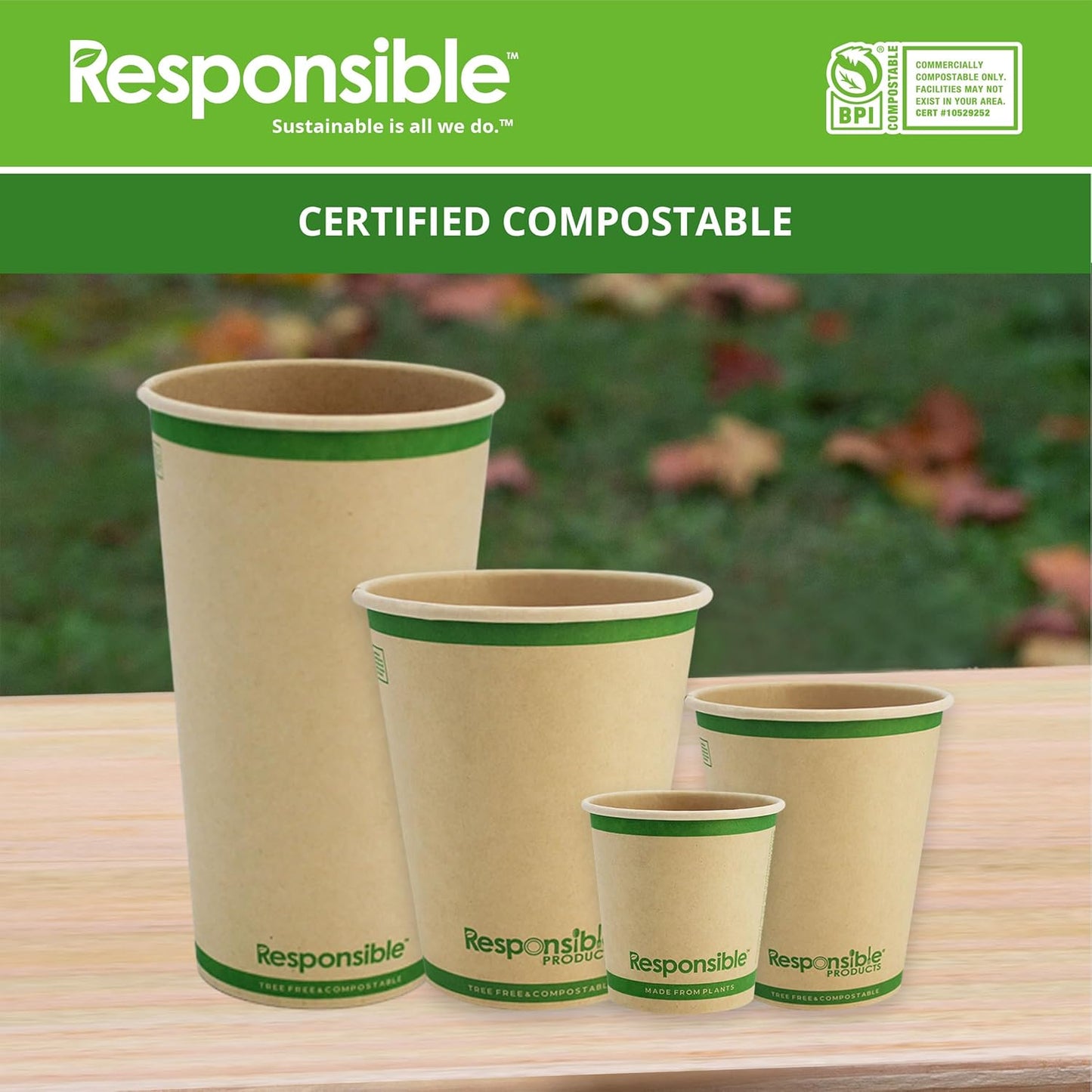 12 oz Paper Hot Cups, Tree-Less™ Compostable Paper Coffee Cups, Extra Strength, Tree-Free and Made Without PFAS, Natural Brown (1000 Count)