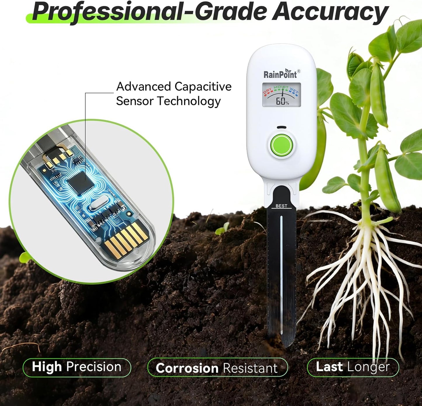 [2026 Version] RAINPOINT Visual Gauge Digital Smart Wireless Plant Moisture Meter Kit,Indoor & Outdoor Use,with WiFi Hub,Capacitive Leave-in Soil Hygrometer Sensor Garden House Plant Care Must Haves