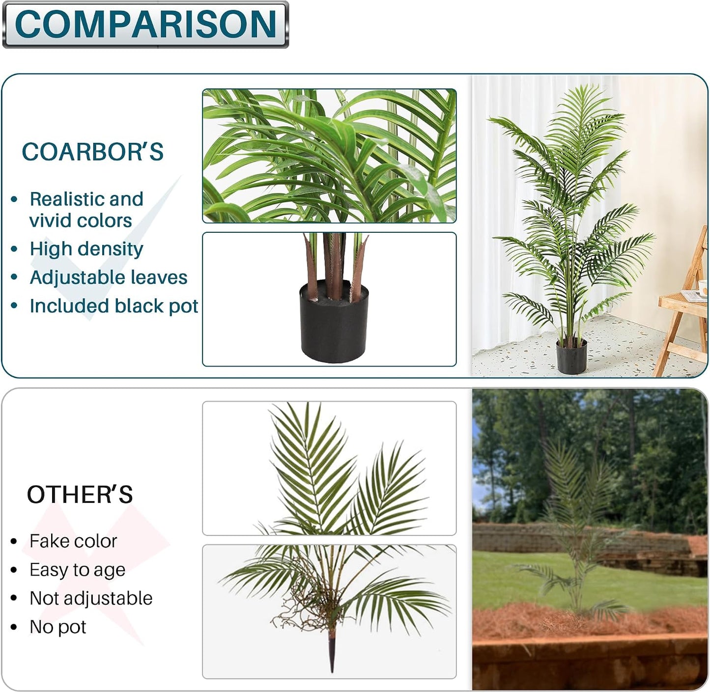 2 Pcs Artificial Palm Tree with Planter Fake Plants 6ft Faux Tree Indoor for Home Decor Living Room Decor