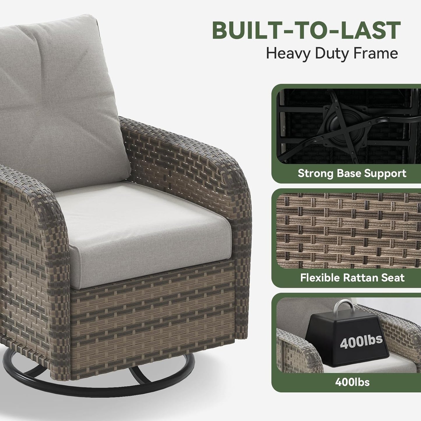 Aoxun 10-Piece Patio Furniture Set with 44” Fire Pit Table, Wicker Rattan Outdoor Sectional Sofa with High Back Swivel Rocker Chairs, Outdoor Patio Furniture Set with Thick Cushions & Ottoman, Grey