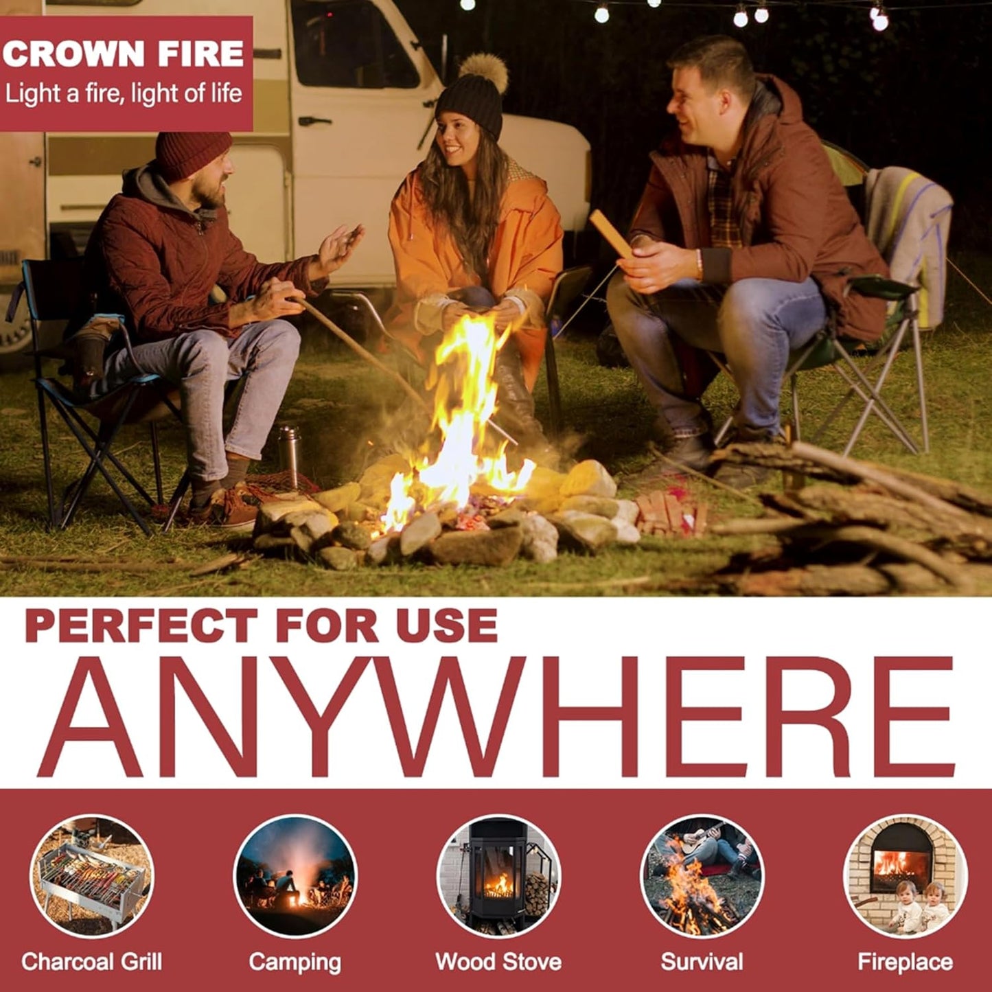 Topline 100 Fire Starters for Fireplace, Wood Stove, Charcoal BBQ & Campfire — Waterproof Odorless Fire Starter Sachets, Quick-Light Indoor & Outdoor Firestarter Pouches in Storage Tube