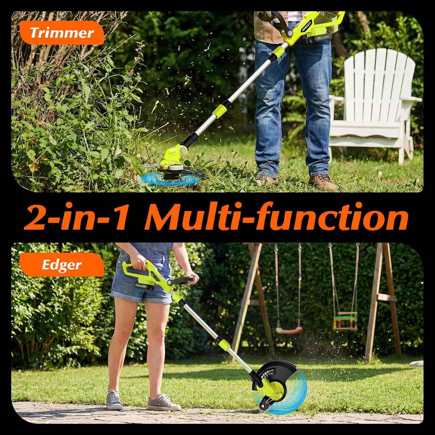 20V Electric Weed Wacker Cordless Edger Lawn Tool 2 X 2.0Ah Battery Powered Weed Eater with Charger, 12 Inch Lightweight String Trimmer, Auto Line Feed Grass Cutter Lawn Mower Garden Tools Yard Green