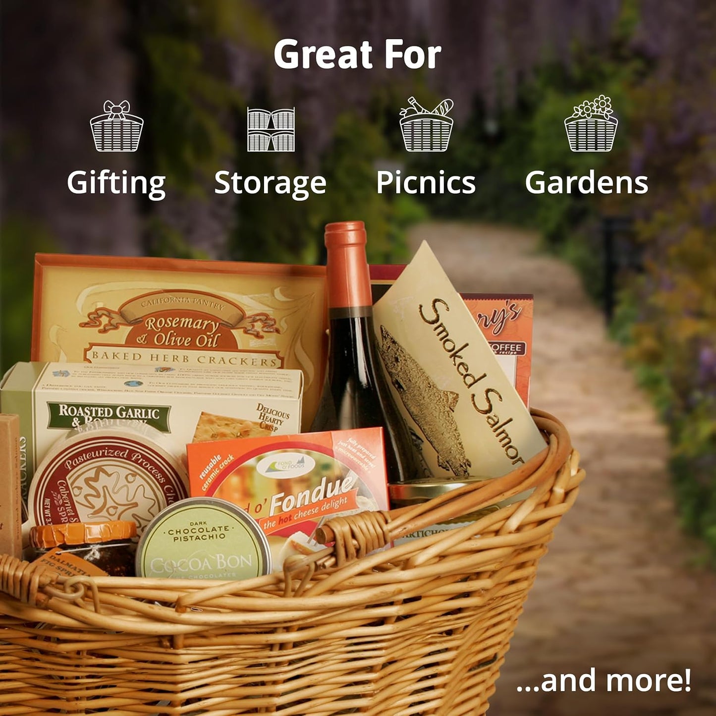 Wald Imports - Small Light Brown Hand Woven Wicker Basket for Storage with Handles - Woven Basket - Wicker Baskets for Picnics, Easter, Organizing, and More (14 x 5.5 inches)