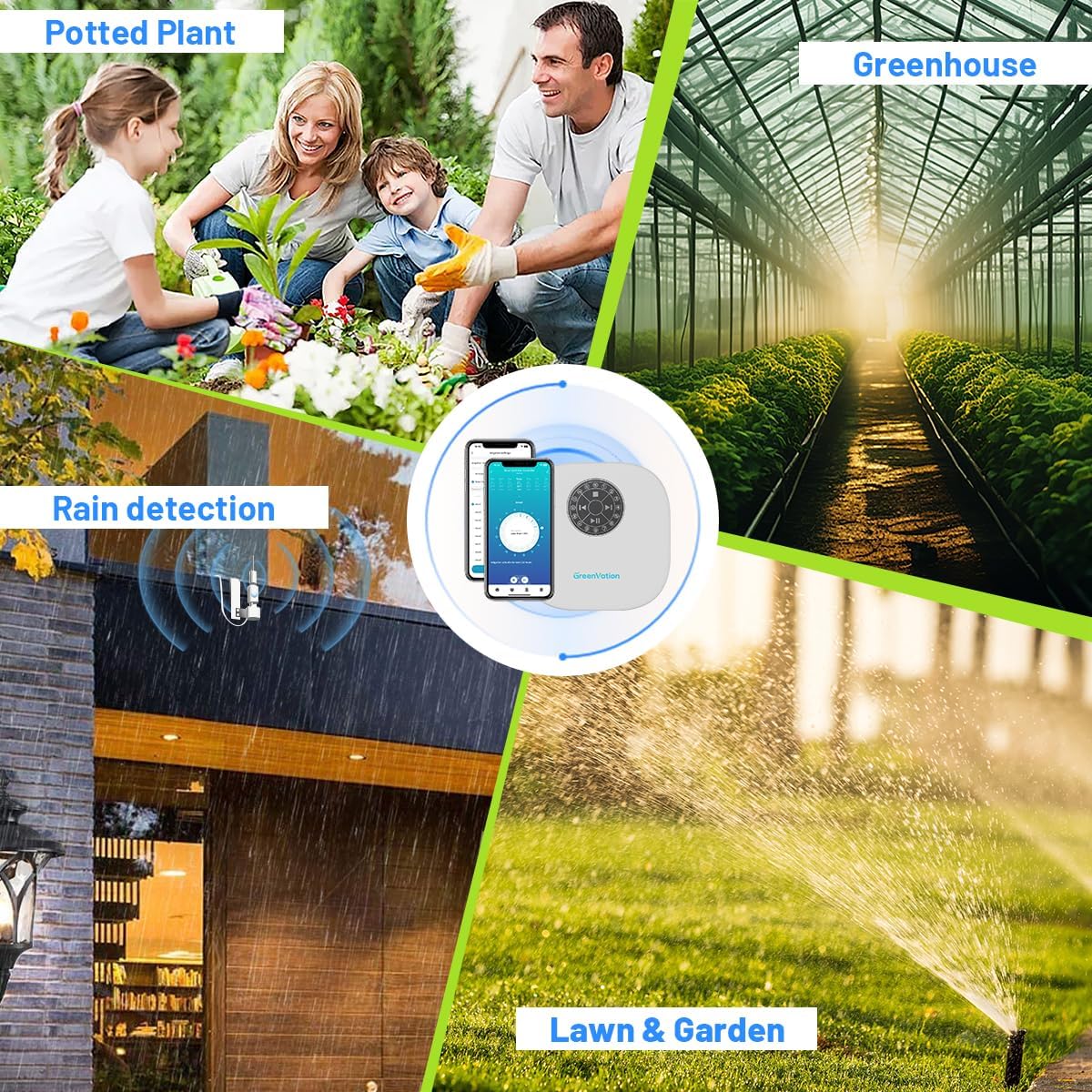 Smart Sprinkler Controller Pro，12-Zone/Station Irrigation System(with Water Pump and Rain Sensor Connection Interface)，GreenVation 2.4G/5GHz WiFi Water Timer for Outdoor Garden/Yard/Lawns