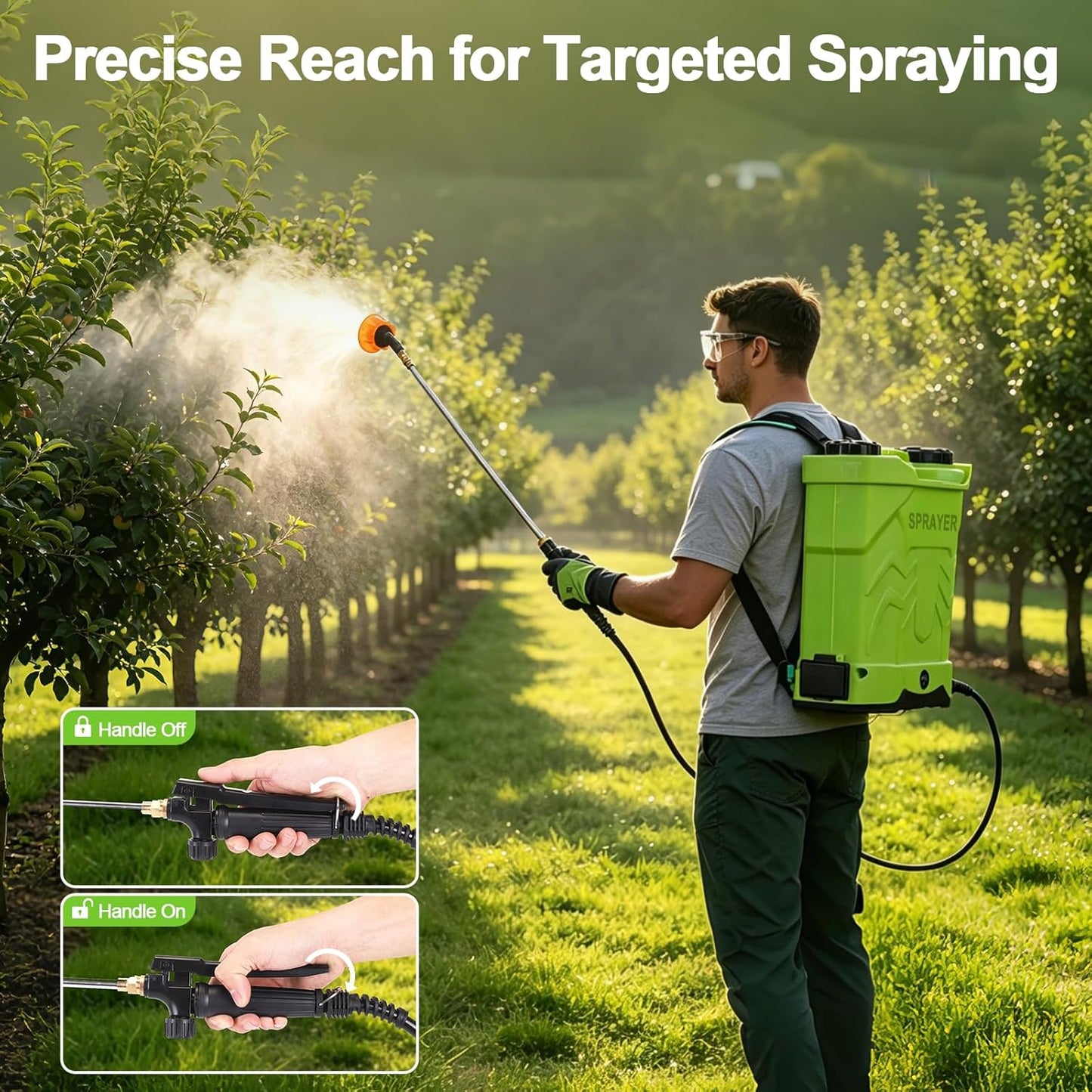 Battery Powered Backpack Sprayer 5.3 Gallon,Electric Garden Sprayer with 100 PSI Adjustable Pressure, Rechargeable 21V 2.6Ah Battery,8 Nozzles (Includes Telescopic Wand) for Lawn,Yard,Garden