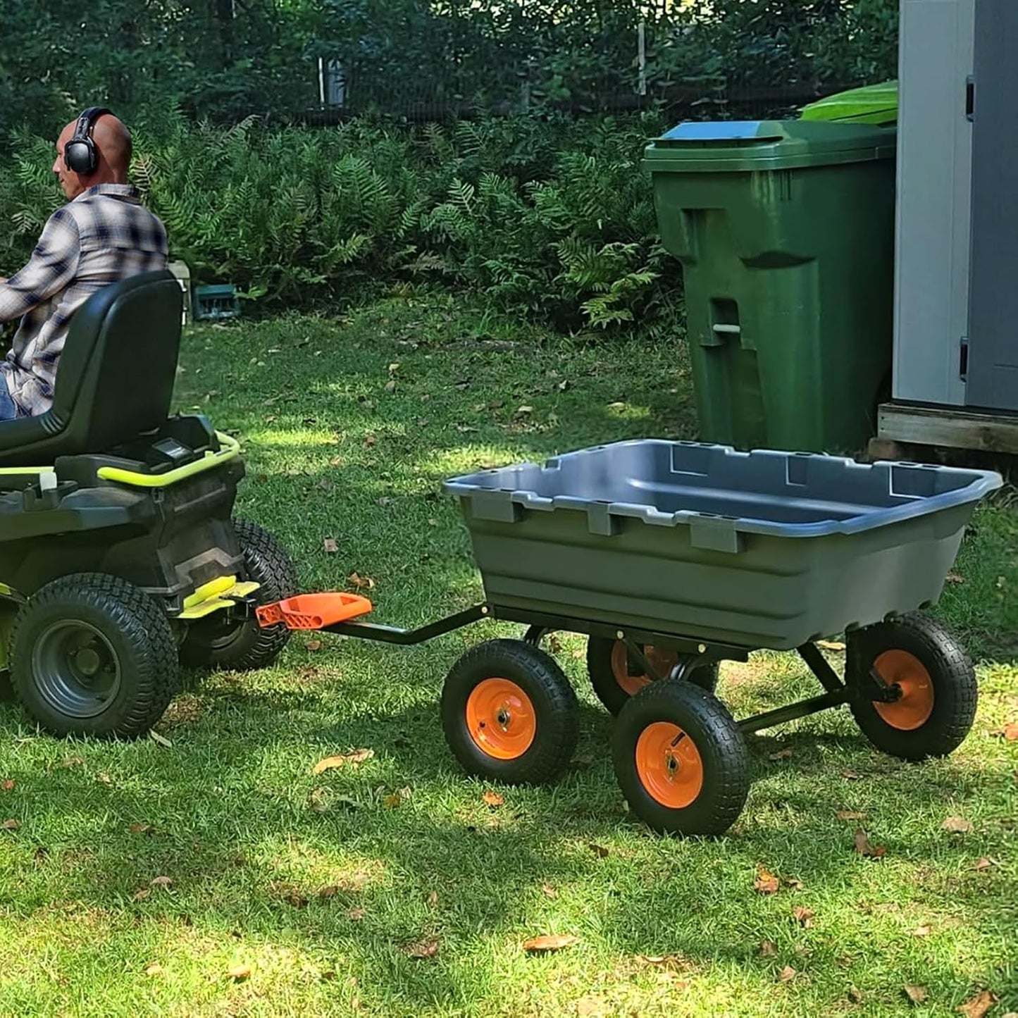 800 lbs Poly Garden Dump Cart, Heavy-Duty Wheelbarrow with 10-Inch Tires, 180° Rotating Handle, Steel Frame, and Quick Release System for Soil, Plants, Gardening Tools, and Firewood (Grey)
